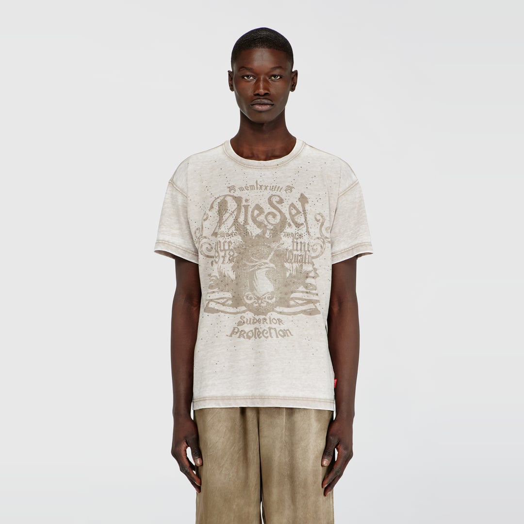 Diesel - Jersey T-shirt with burnout wash and studs - T-Shirts - Man - Beige