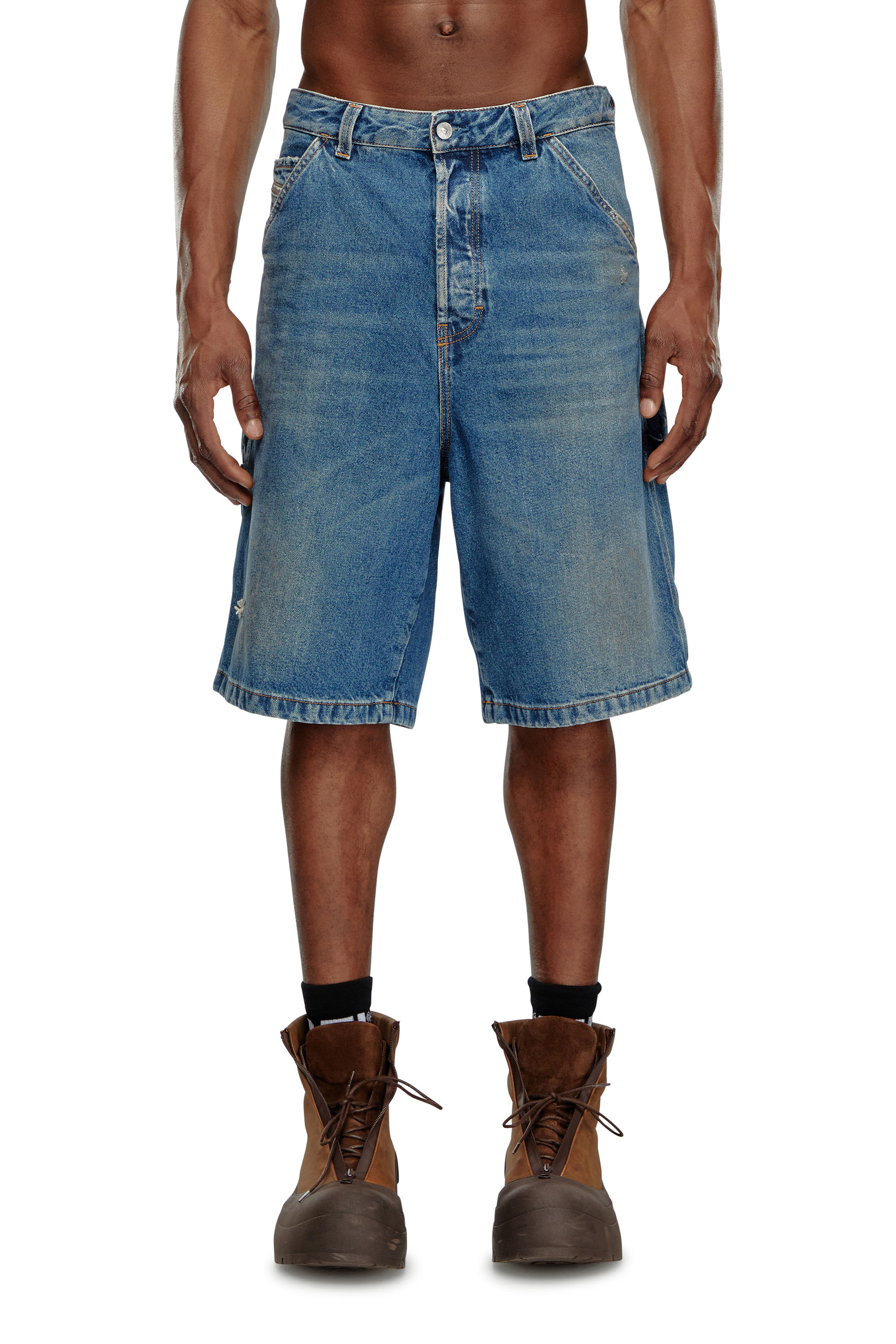 Diesel - Denim utility shorts with dusty wash - Shorts - Man - Blue