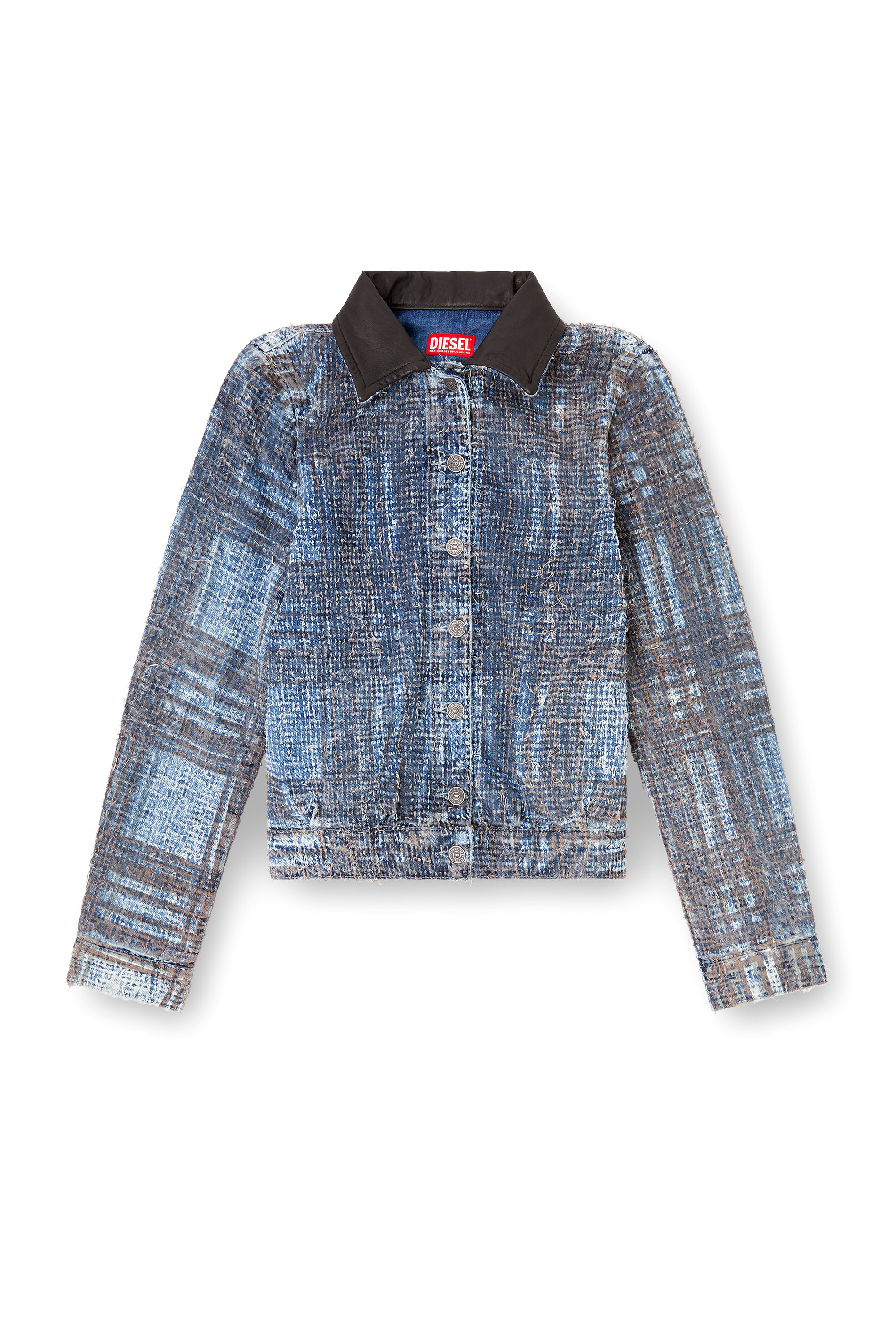 Diesel - DE-ATELI-S, Woman's Cropped jacket in graphic boucl&eacute; denim in Blue - 3
