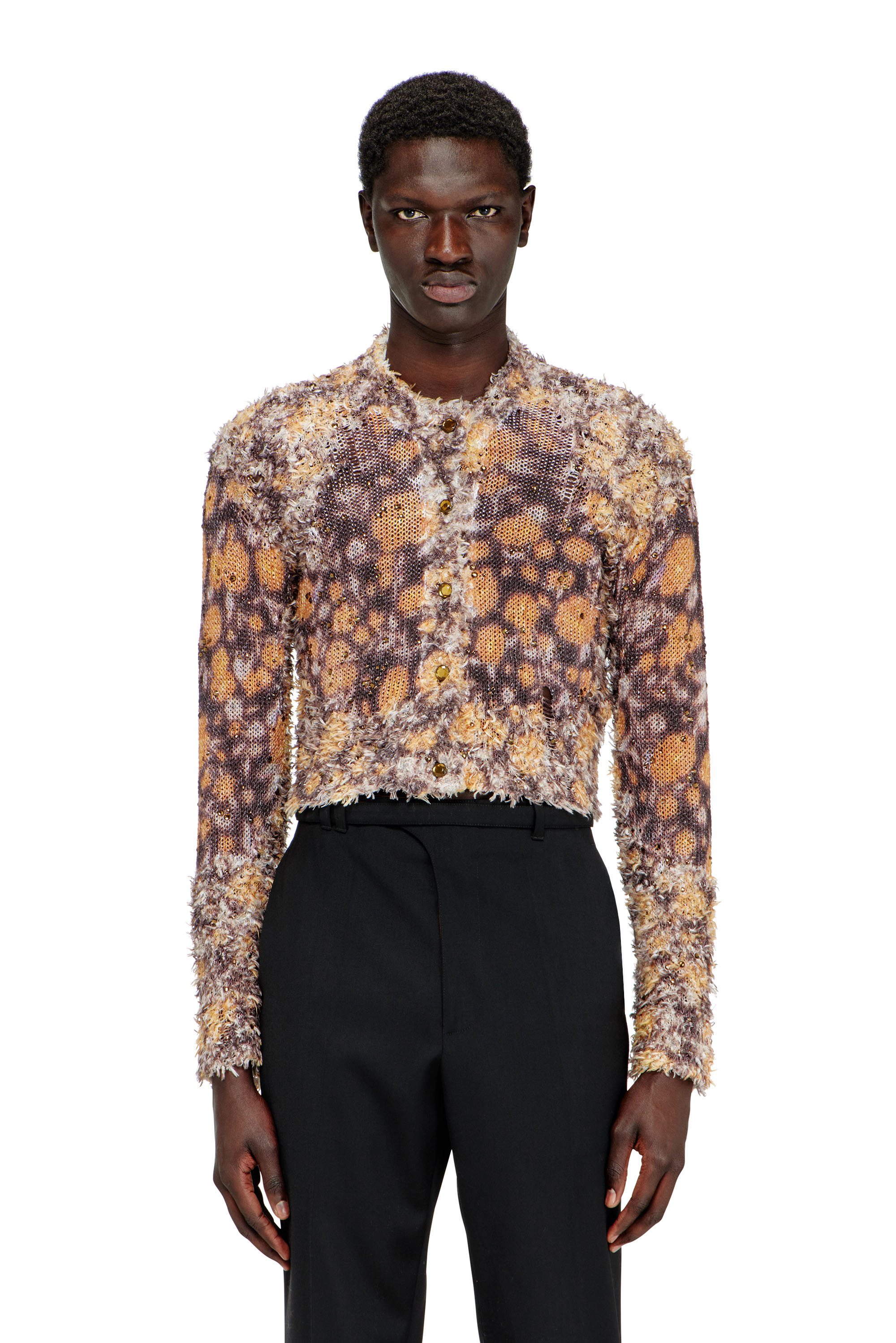 Diesel - M-LINNEA, Woman's Printed cropped cardigan with crystals in Brown - 3