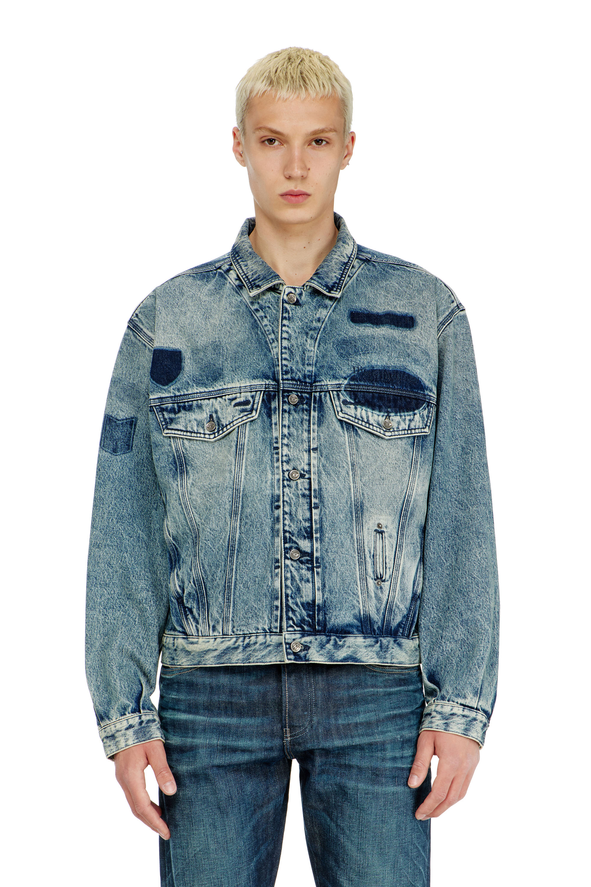Diesel Unisex Blue - Trucker Jacket With Patch Effects - Denim Jackets Small