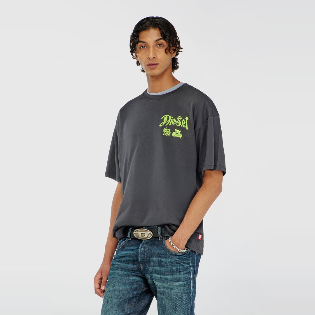 Diesel - Cotton T-shirt with flock graphic - T-Shirts - Man - Grey