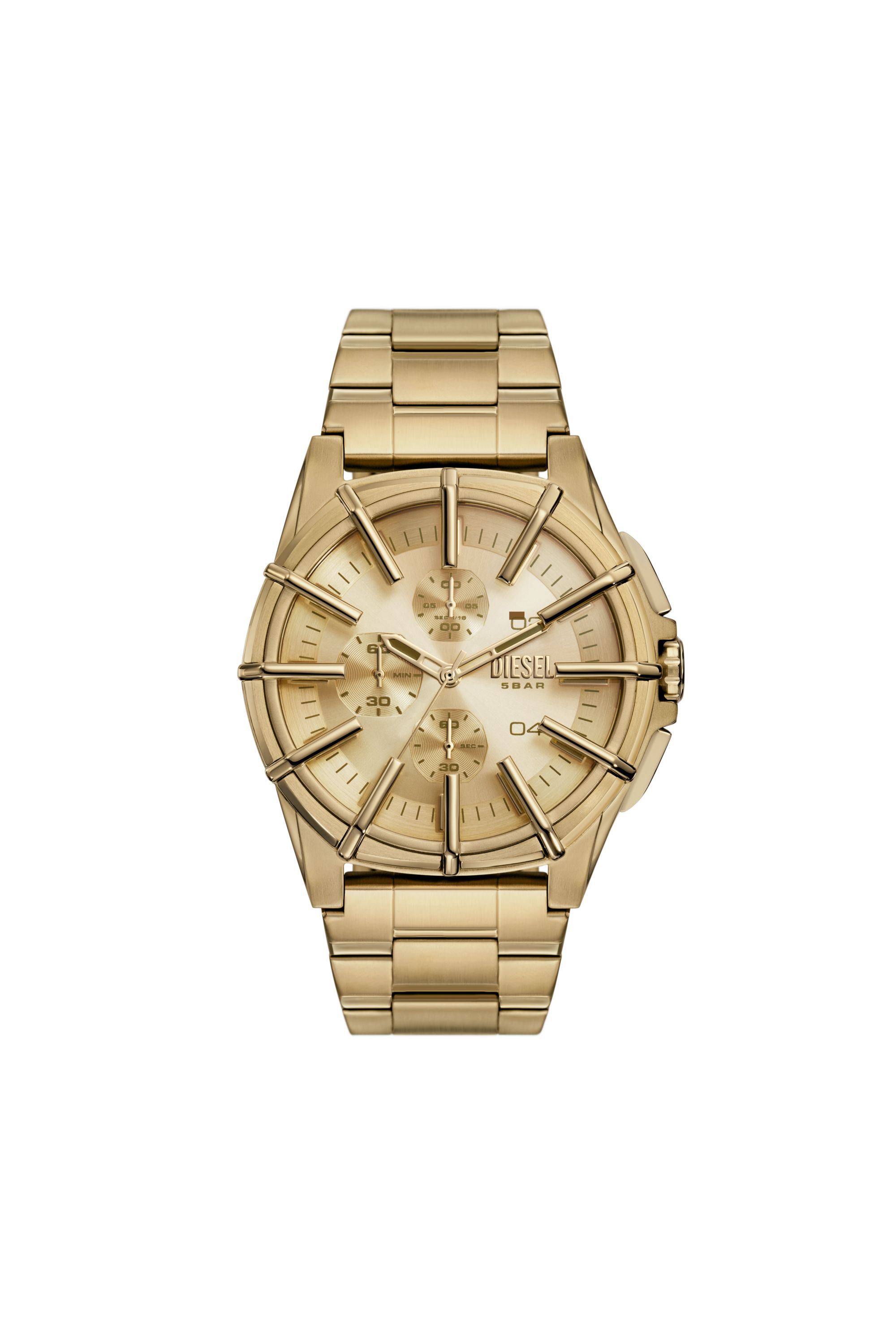 Diesel Men's Framed Chronograph Gold-tone Stainless Steel Watch 44mm In Oro