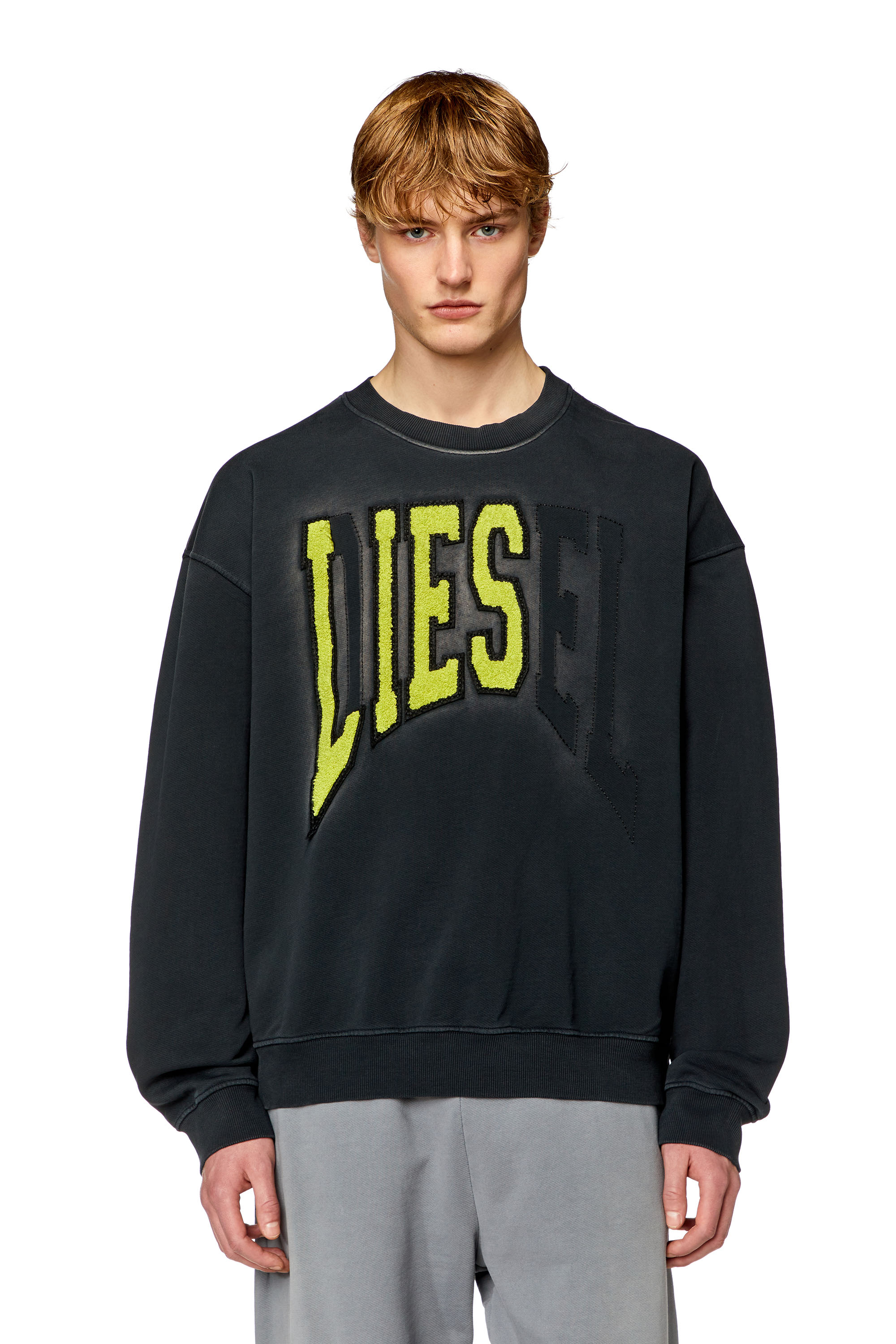 Diesel - College-Sweatshirt mit LIES-Patches - Sweatshirts - Herren - Schwarz