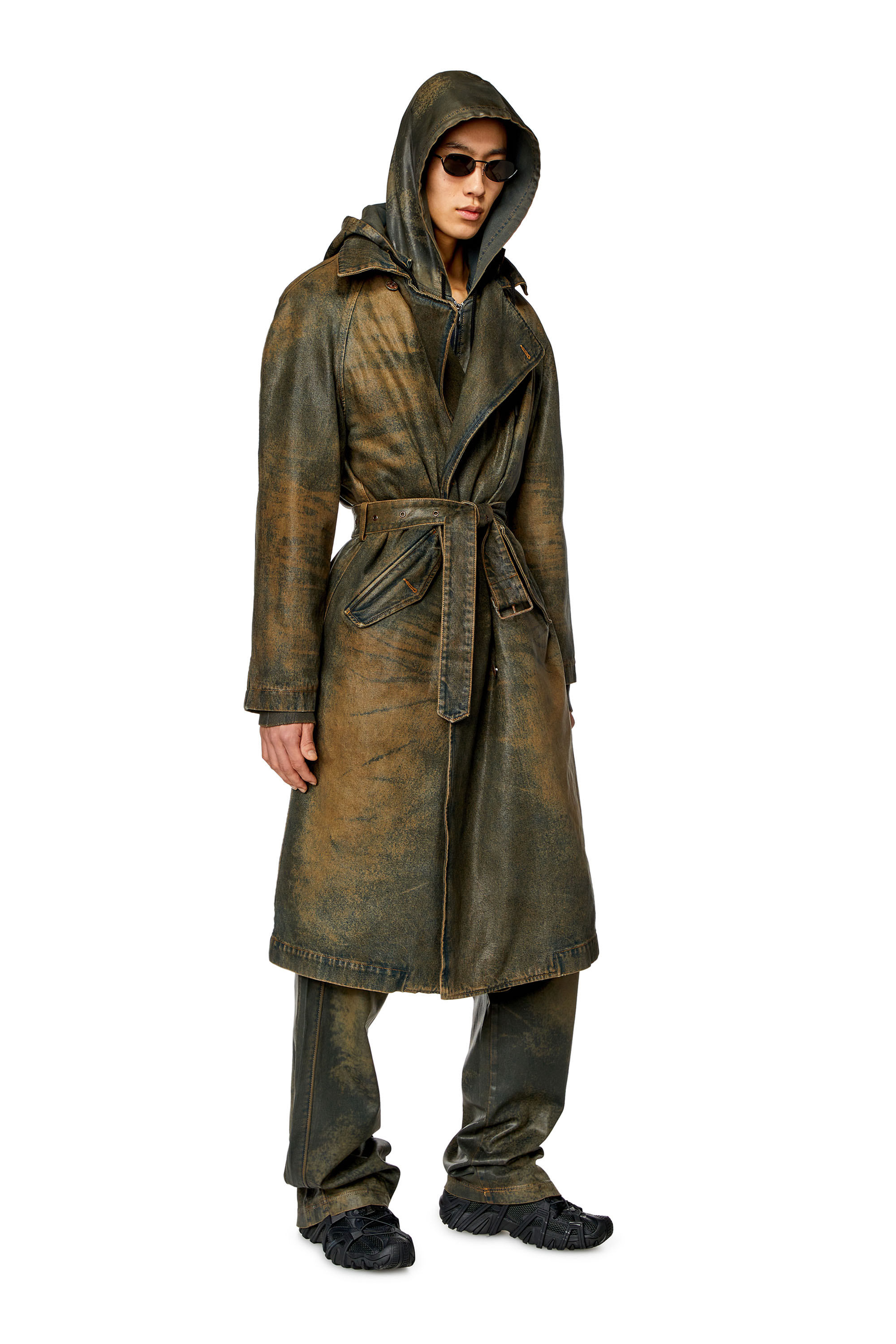 Diesel - Trench-coat en denim enduit - Vestes en denim - Mixte - Marron