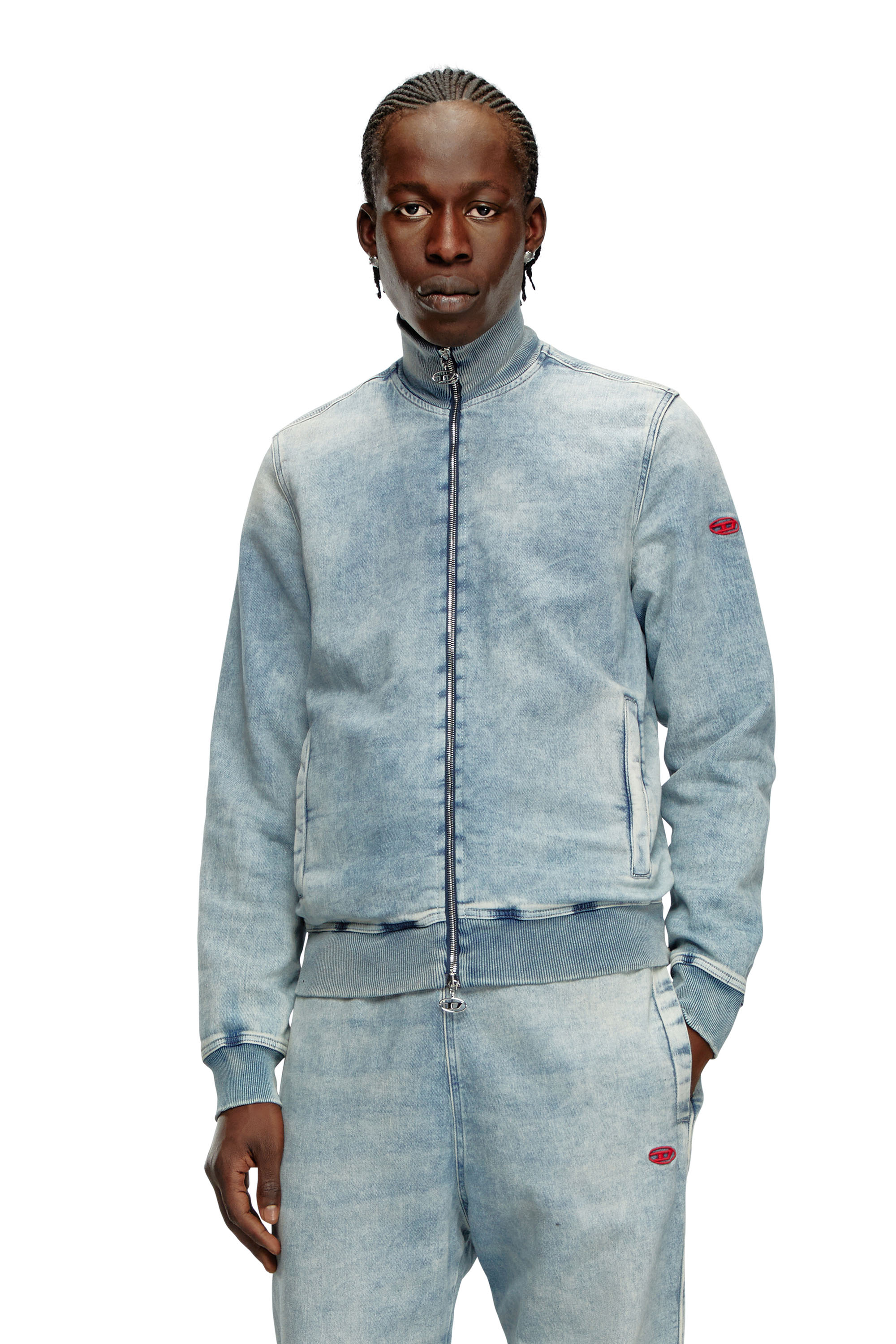 Shop Diesel Zip-up Sweater In Track Denim In Blue