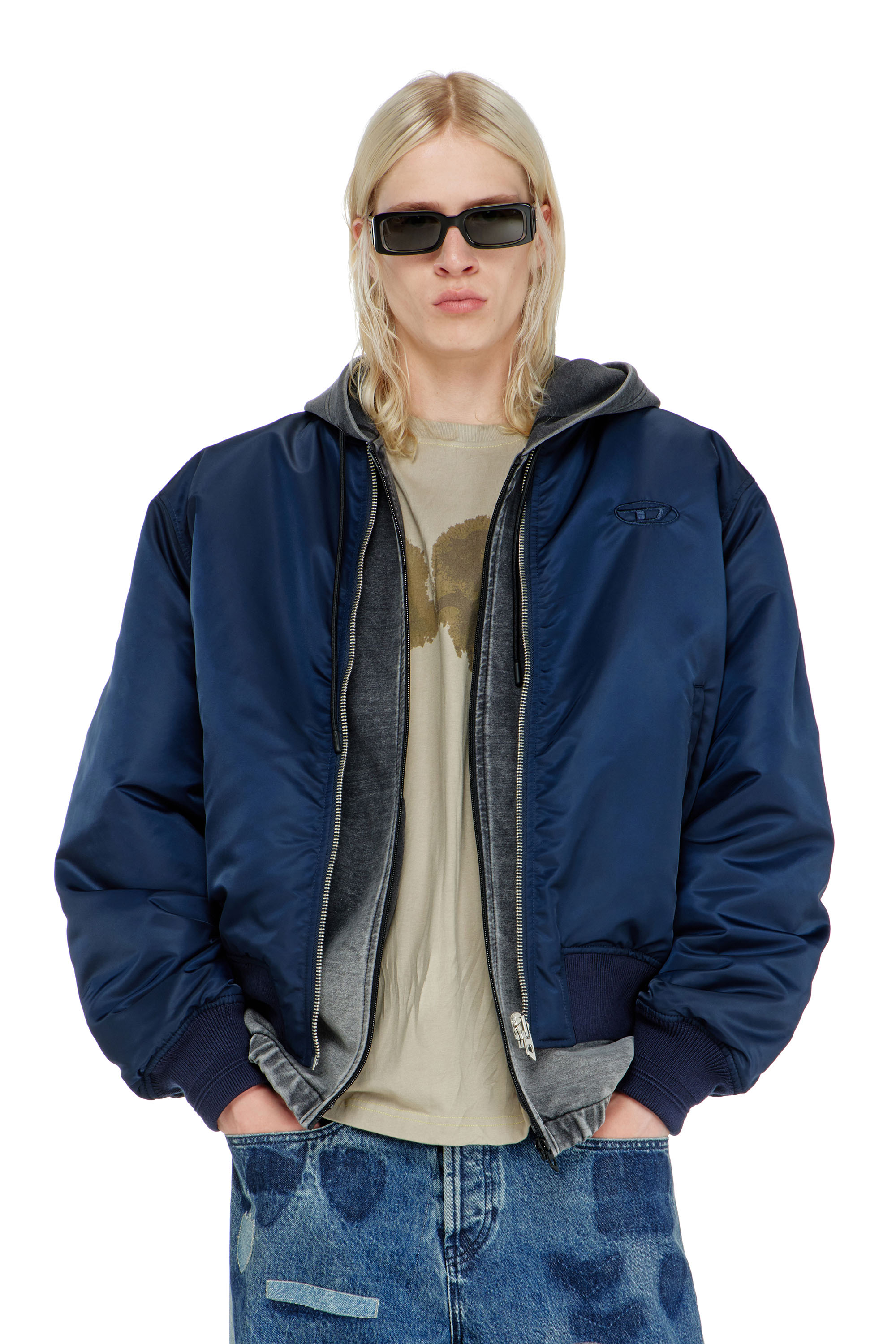 Diesel Blu Uomo - Giacca Bomber Imbottita Con Ricamo Oval D - Giacche Invernali Taglia 52