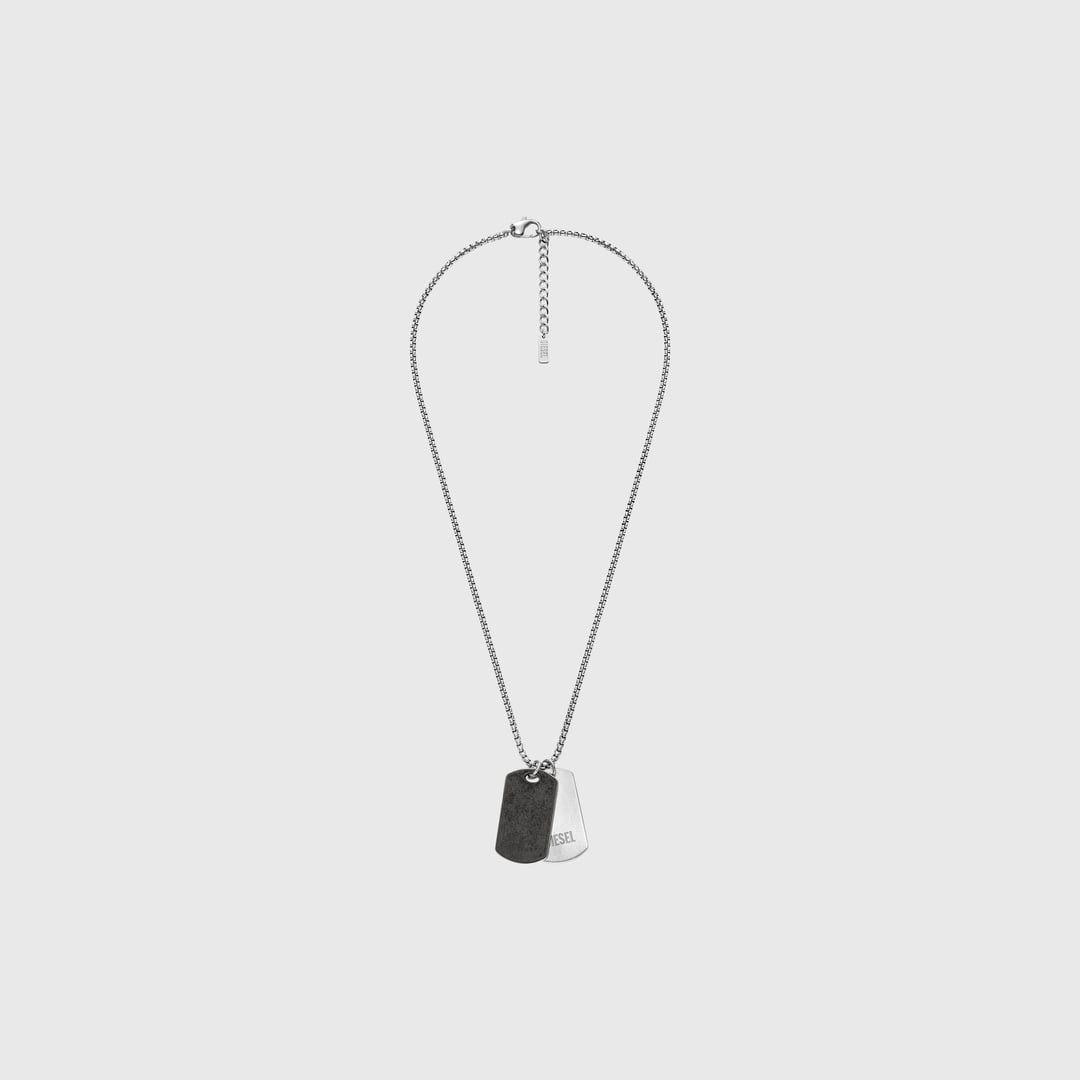 Diesel - Collier à pendentif plaque militaire en acier inoxydable avec texture denim - Colliers et chaînes - Mixte - Gris argenté