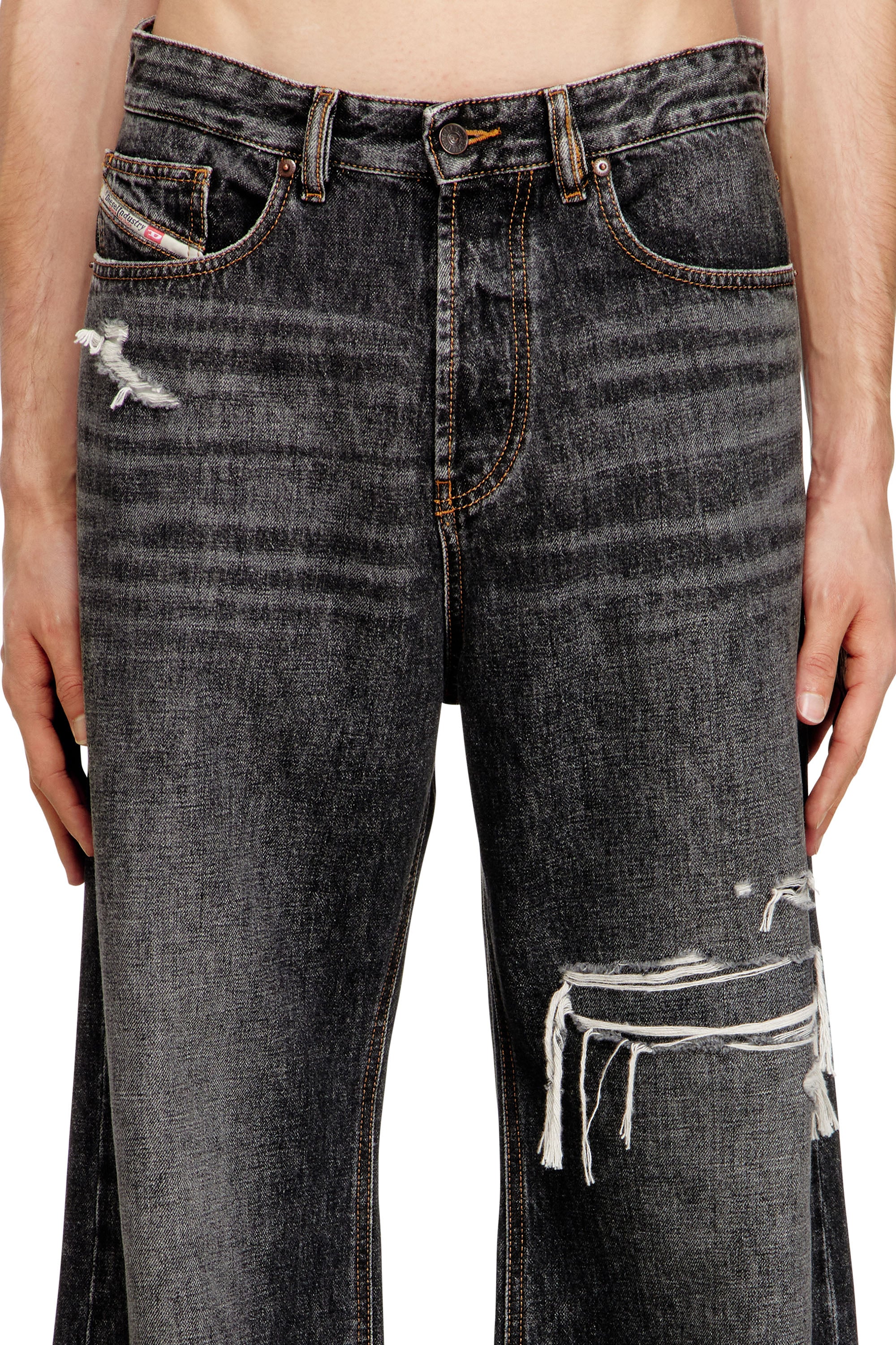 Diesel Hombre Negro Vaqueros Relaxed Cintura Baja D-Rise, /Gris Oscuro, Cierre Con Botón Talla 30