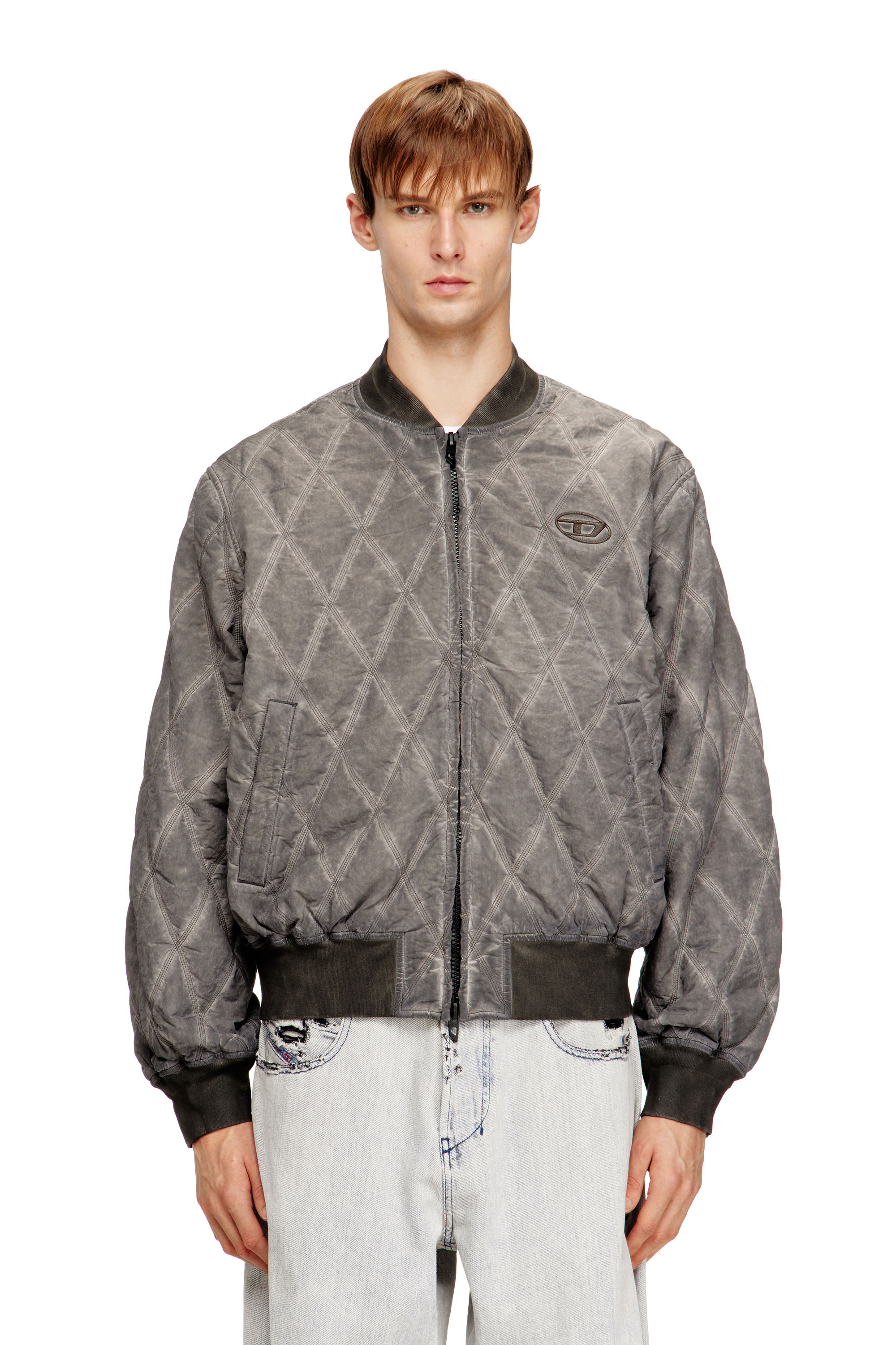 Diesel Homem Cinza - Padded Argyle-Quilted Bomber Jacket - Jackets - Man Tamanho 44