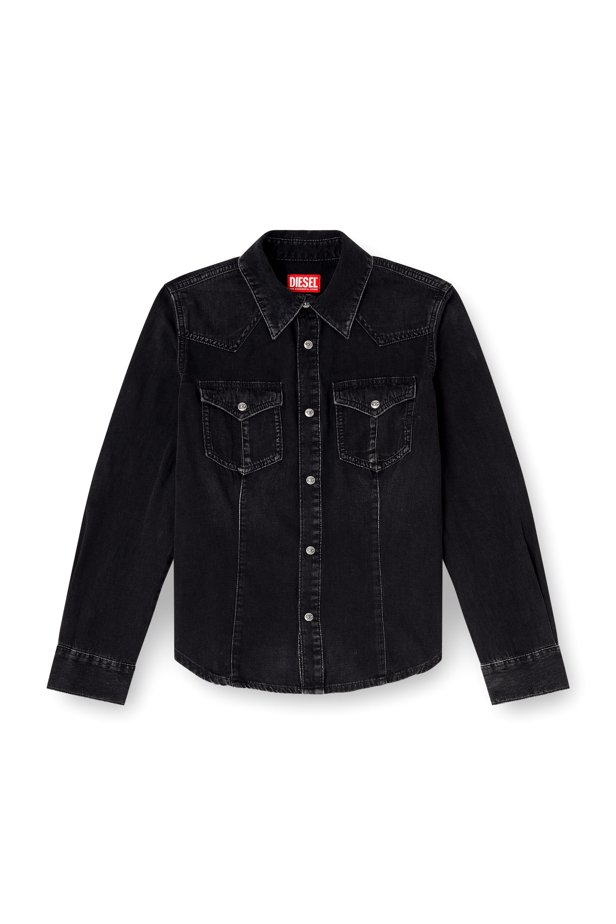 Diesel - DE-WAVES, Woman's Western shirt in treated denim in Black - 2