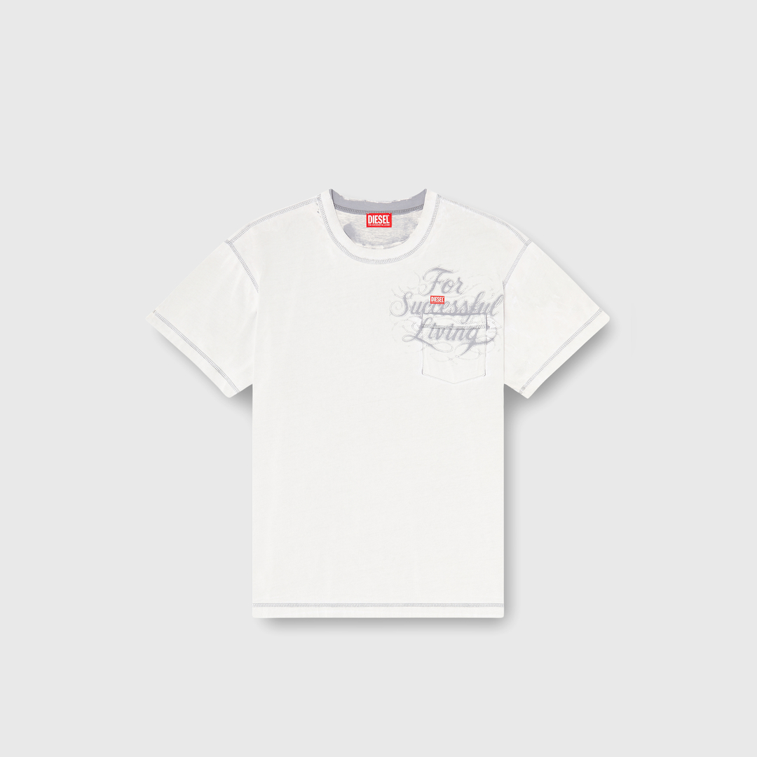 Diesel - T-shirt avec poche poitrine et imprimé graphique - T-Shirts - Homme - Blanc