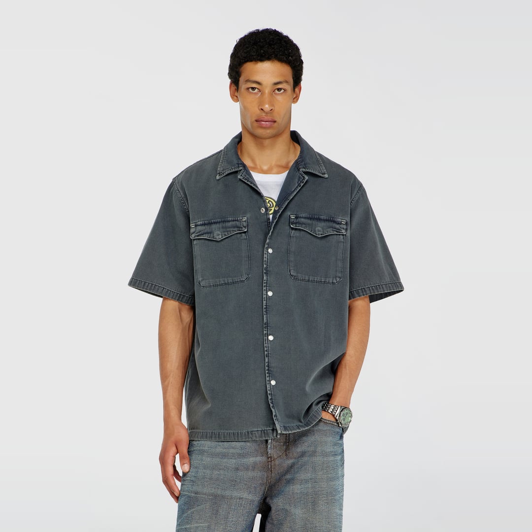 Diesel - Bowling shirt in coloured denim - Denim Shirts - Man - Grey