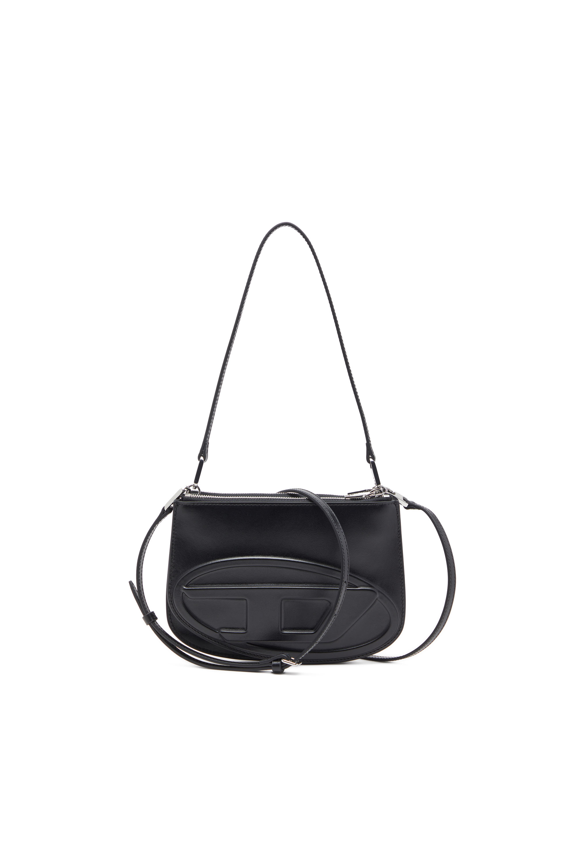 Diesel Double-pouch Shoulder Bag In Printed Leather In Black
