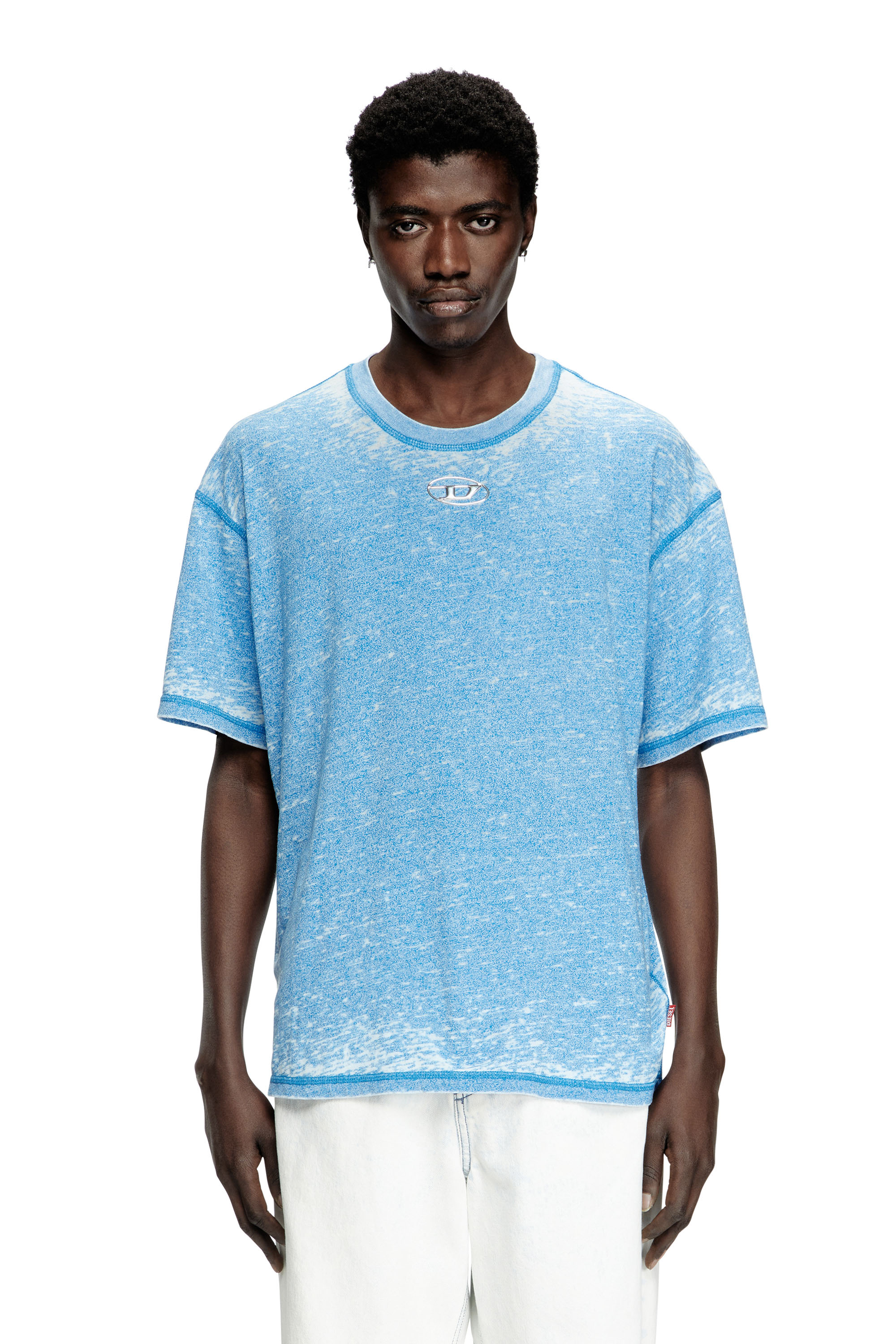 Diesel - Burnout T-shirt with metal-look logo - T-Shirts - Man - Blue