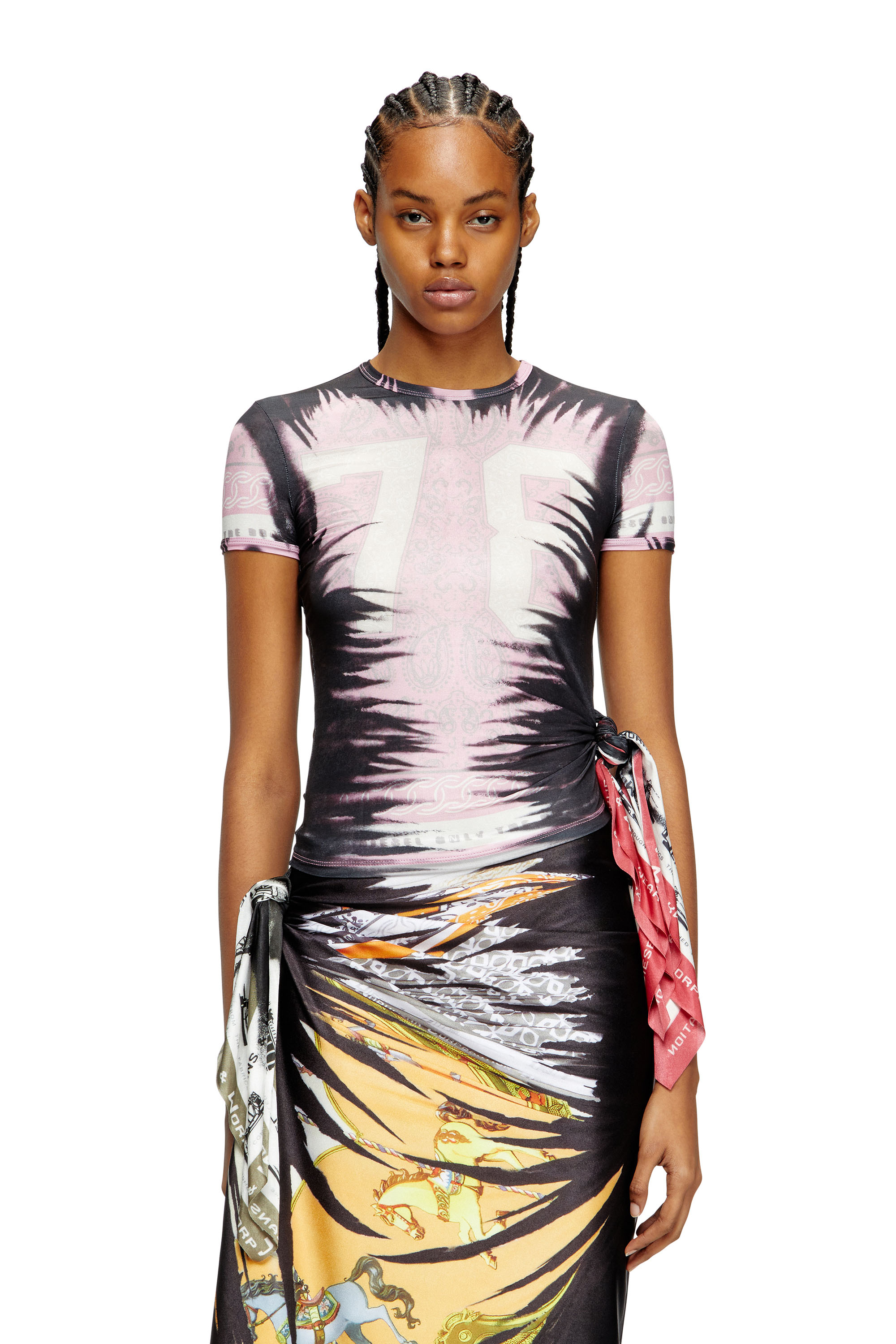 Diesel - Draped top with bandana knot - T-Shirts - Woman - Multicolor