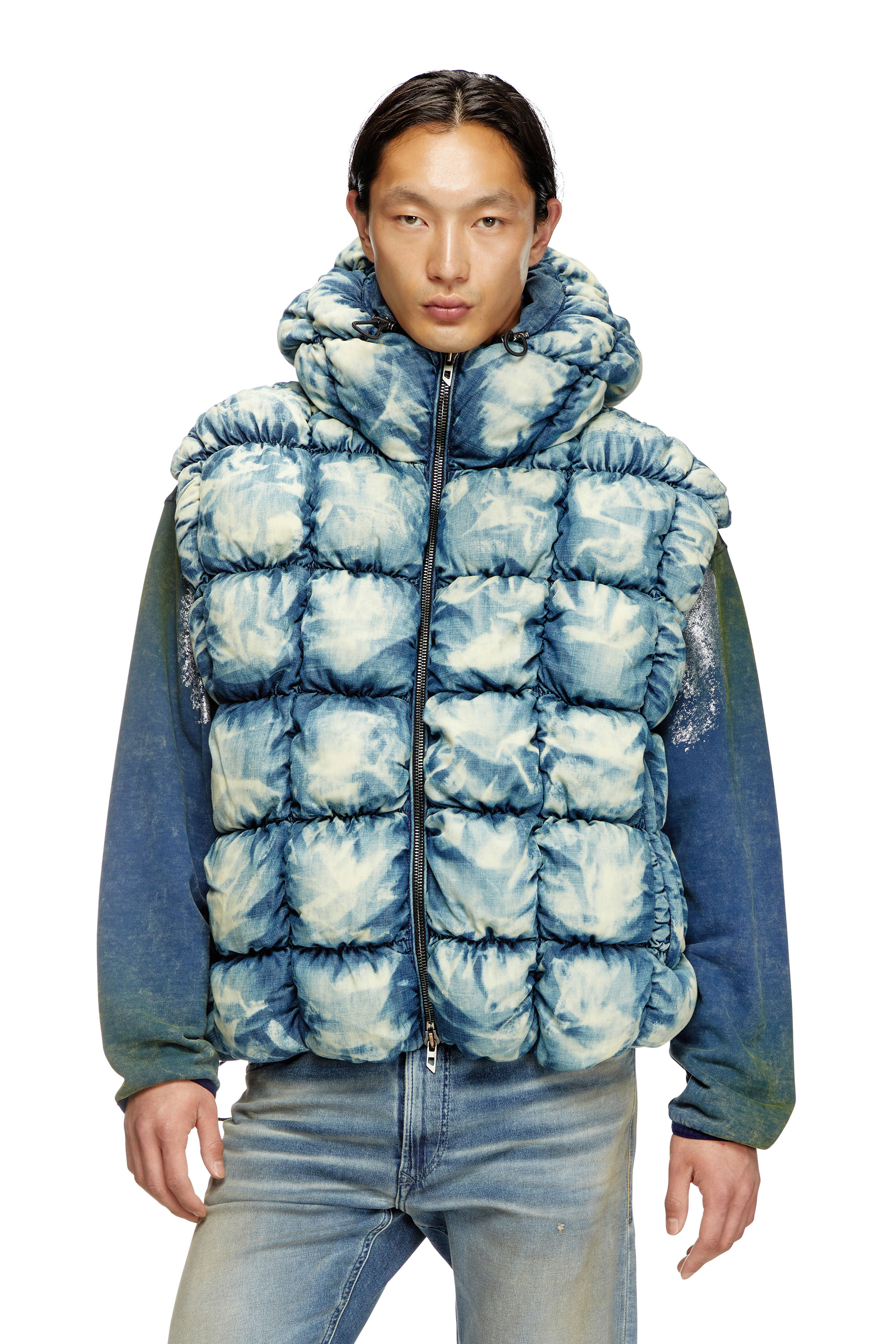 Shop Diesel Tie-dyed Denim Puffer Vest In Blue