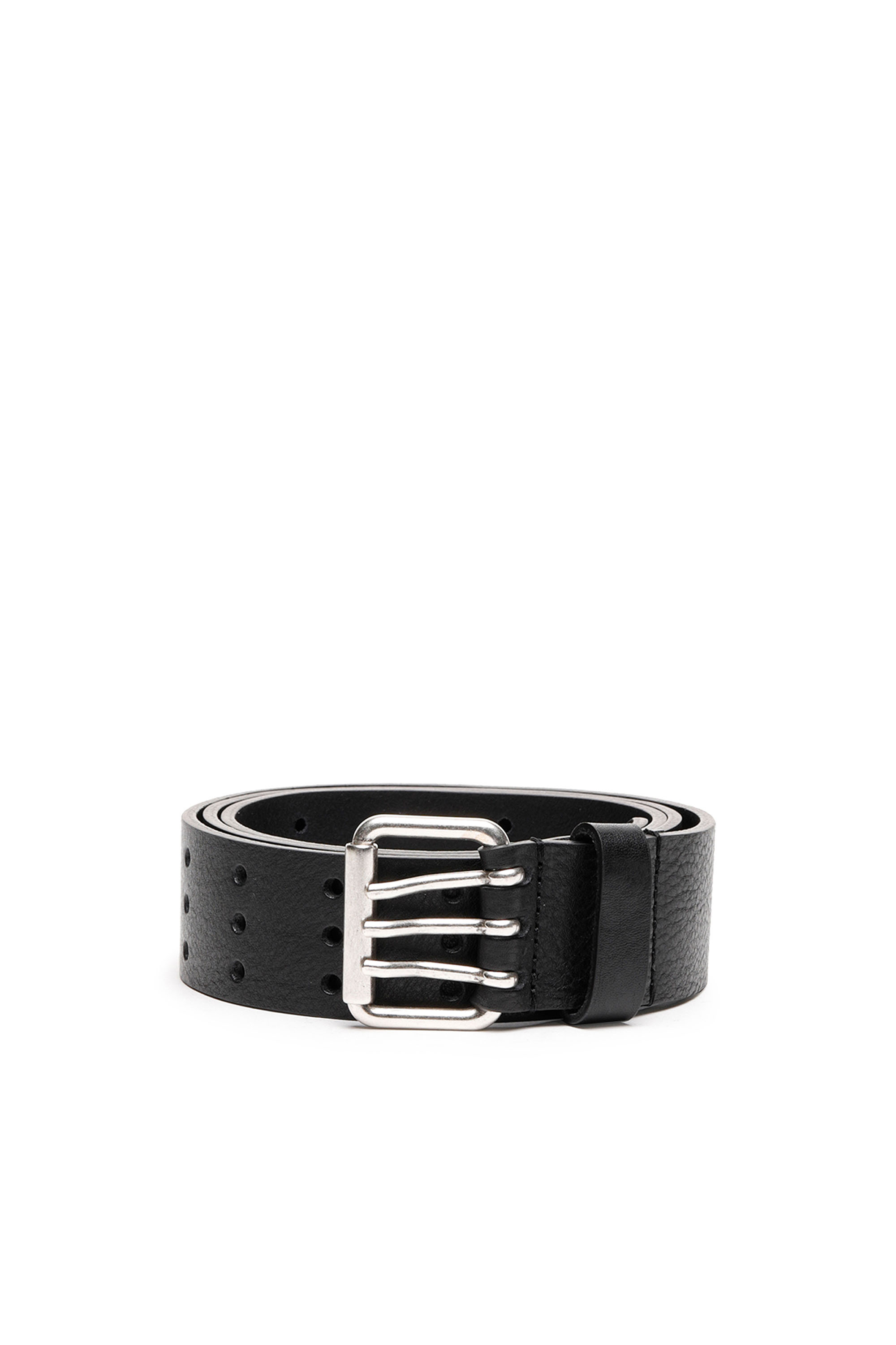 Diesel - Leather belt with triple-prong buckle - Belts - Man - Black