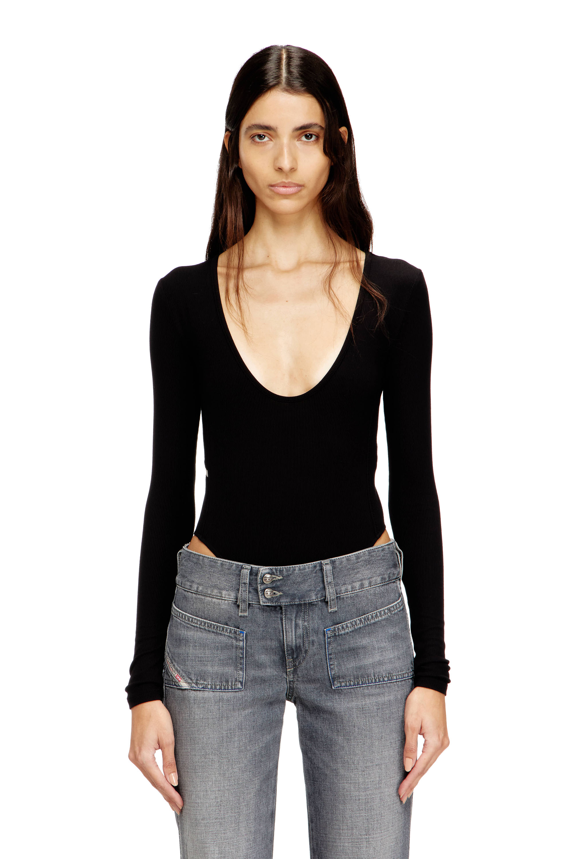 Diesel - T-BODYN, Woman's Thong bodysuit in ribbed jersey in Black - 3