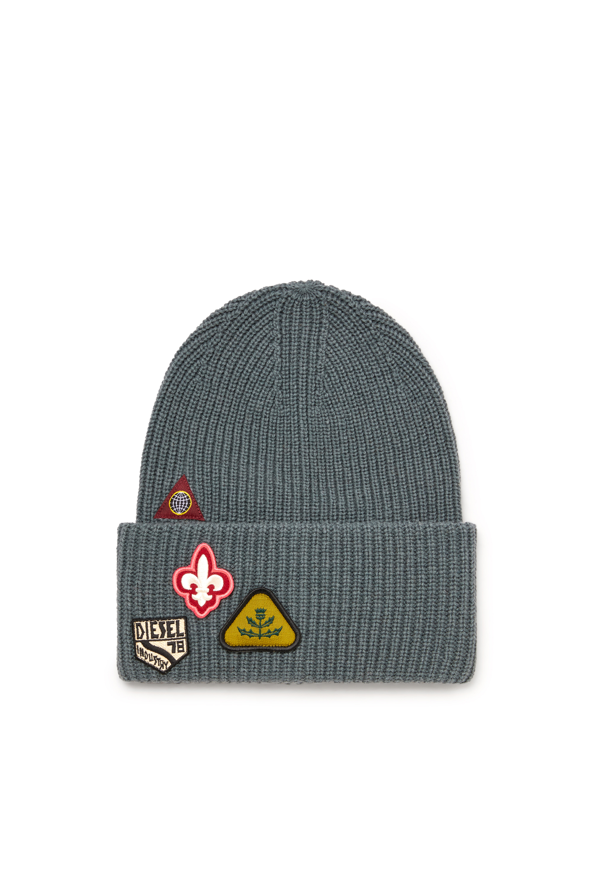Diesel Unisex Grey - Wool Beanie With Logo Patches - Knit Caps Uni