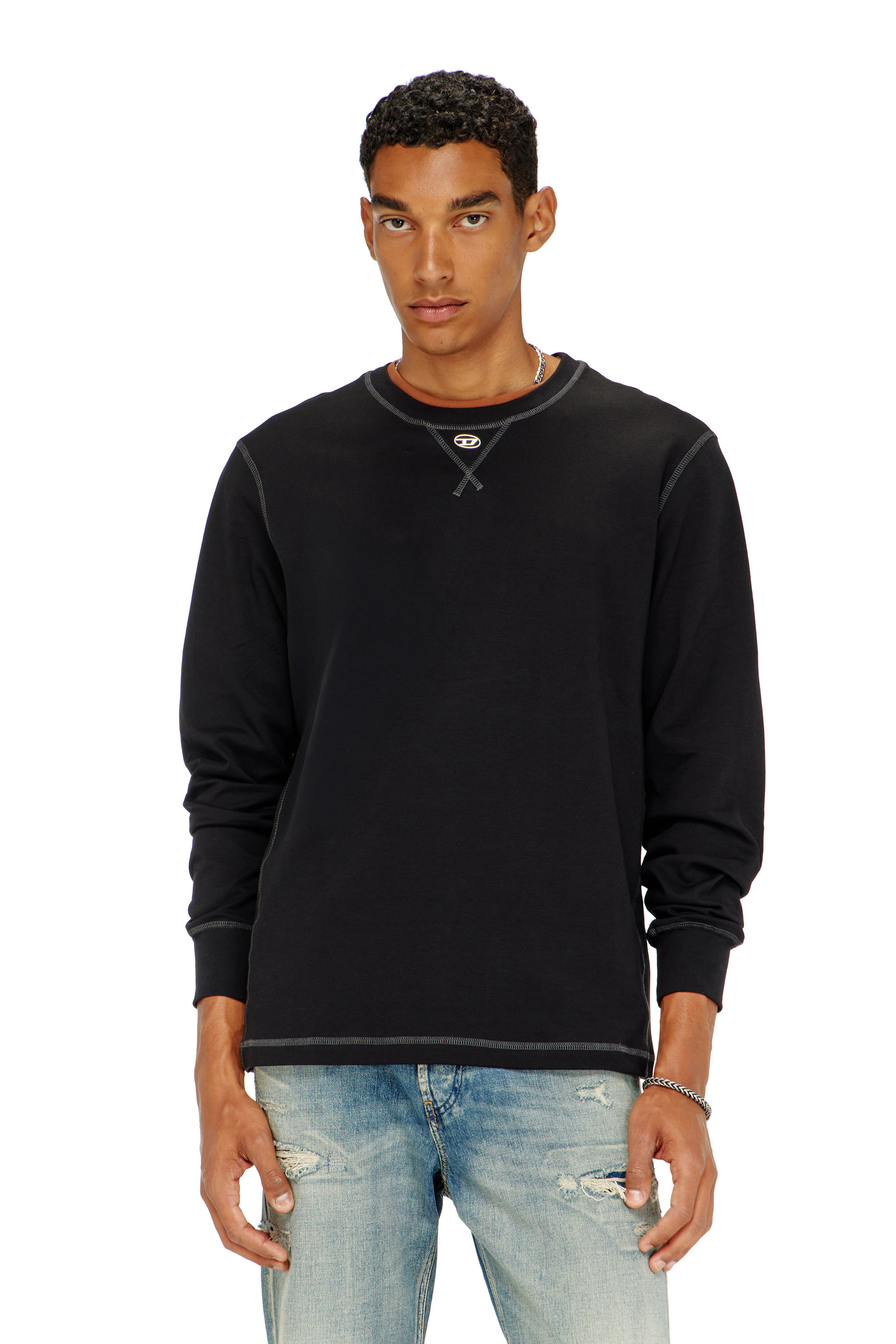 Diesel Herr Grå - Cotton Long-Sleeve T-Shirt With Oval D - T-Shirts - Man Medium