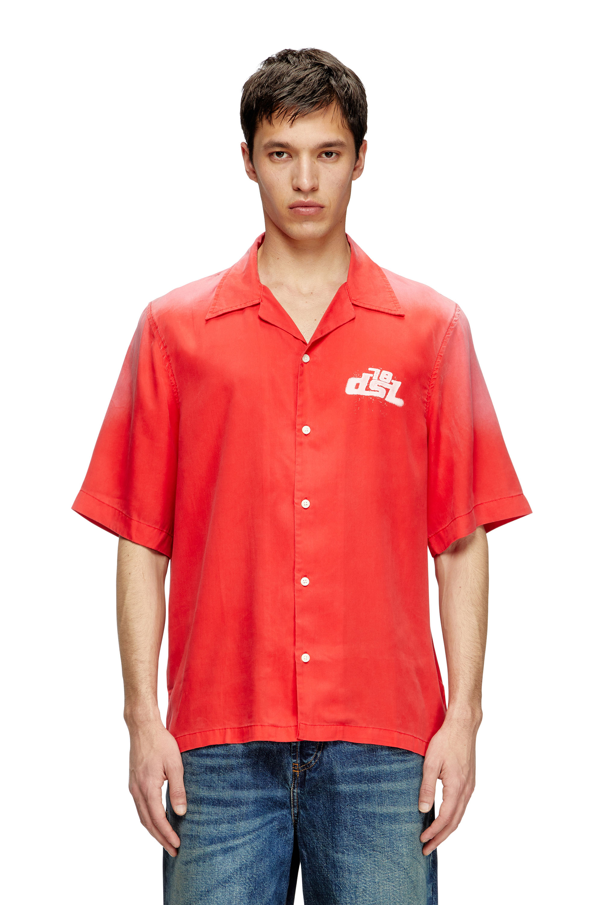 Diesel Faded Bowling Shirt With Logo Prints In Tobedefined