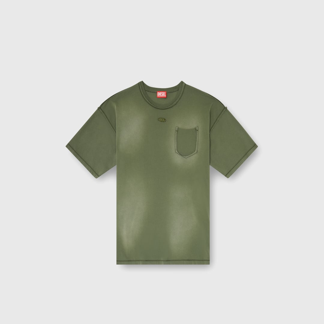 Diesel - T-shirt effet délavé avec poche déchirée - T-Shirts - Homme - Vert