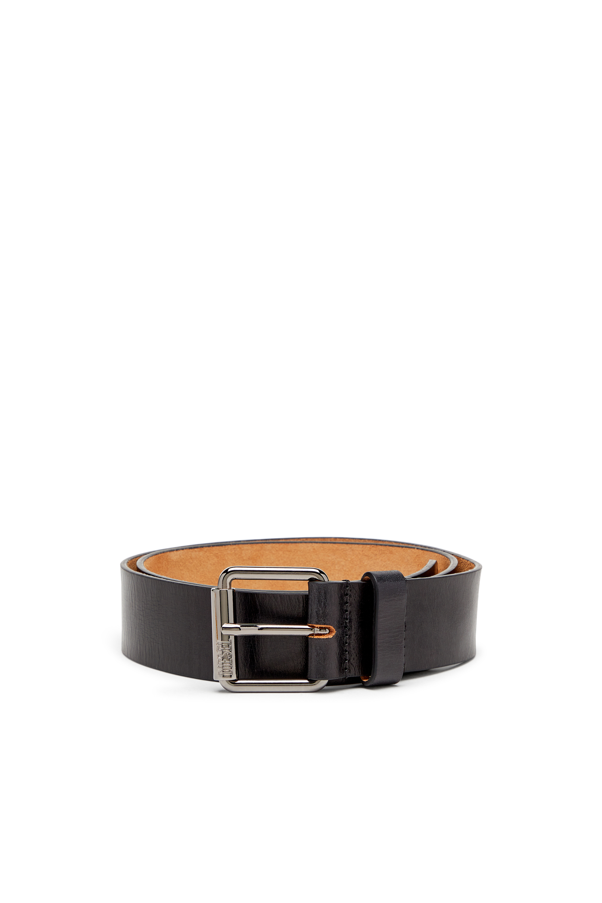 Diesel - Leather belt with fifth pocket logo flag - Belts - Man - Black