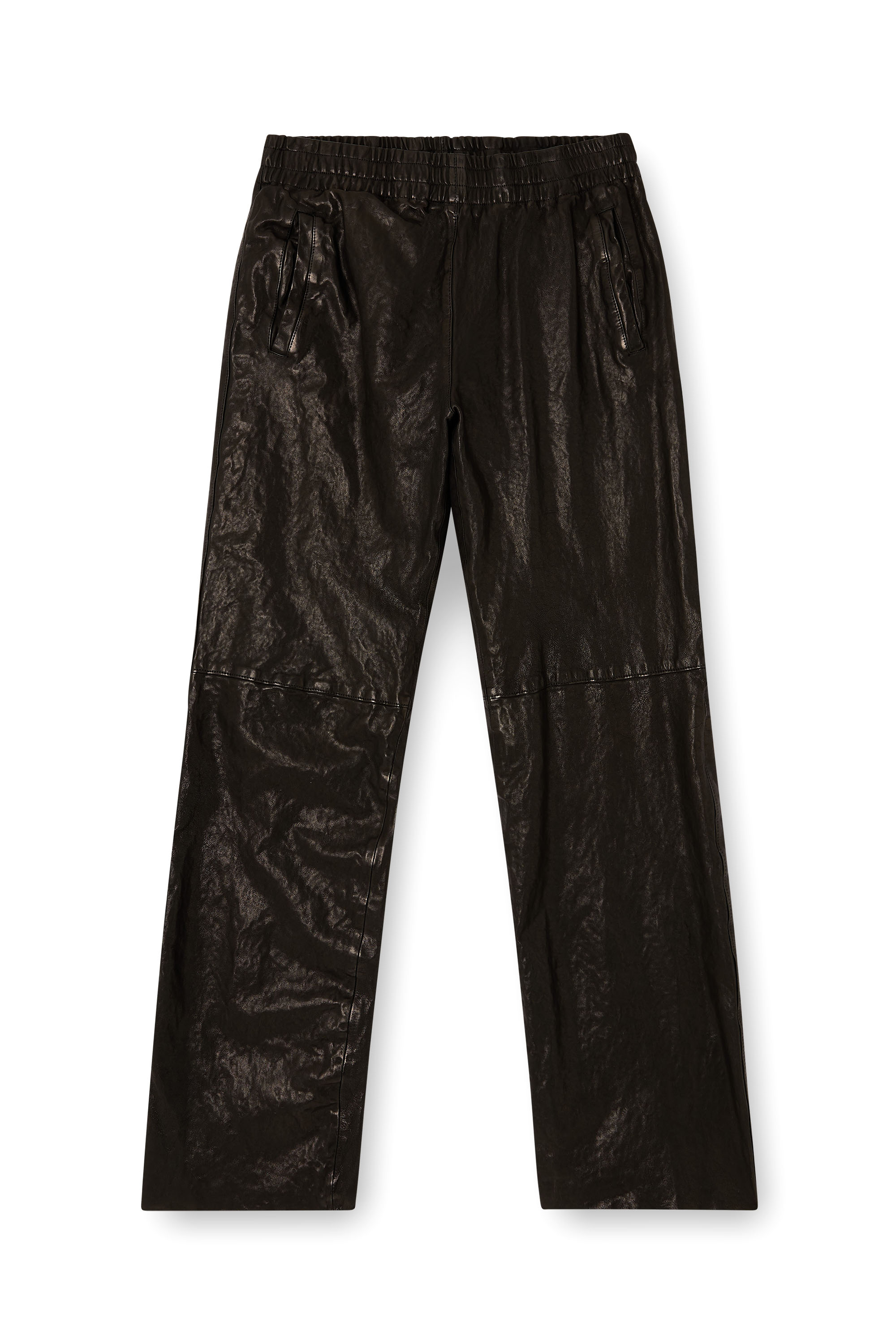 Diesel - P-BRU, Man's Elasticated pants in boiled leather in Black - 4