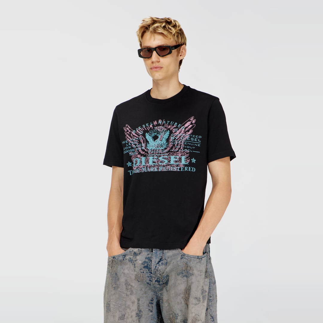 Diesel - T-shirt en coton avec imprimé graphique - T-Shirts - Homme - Noir