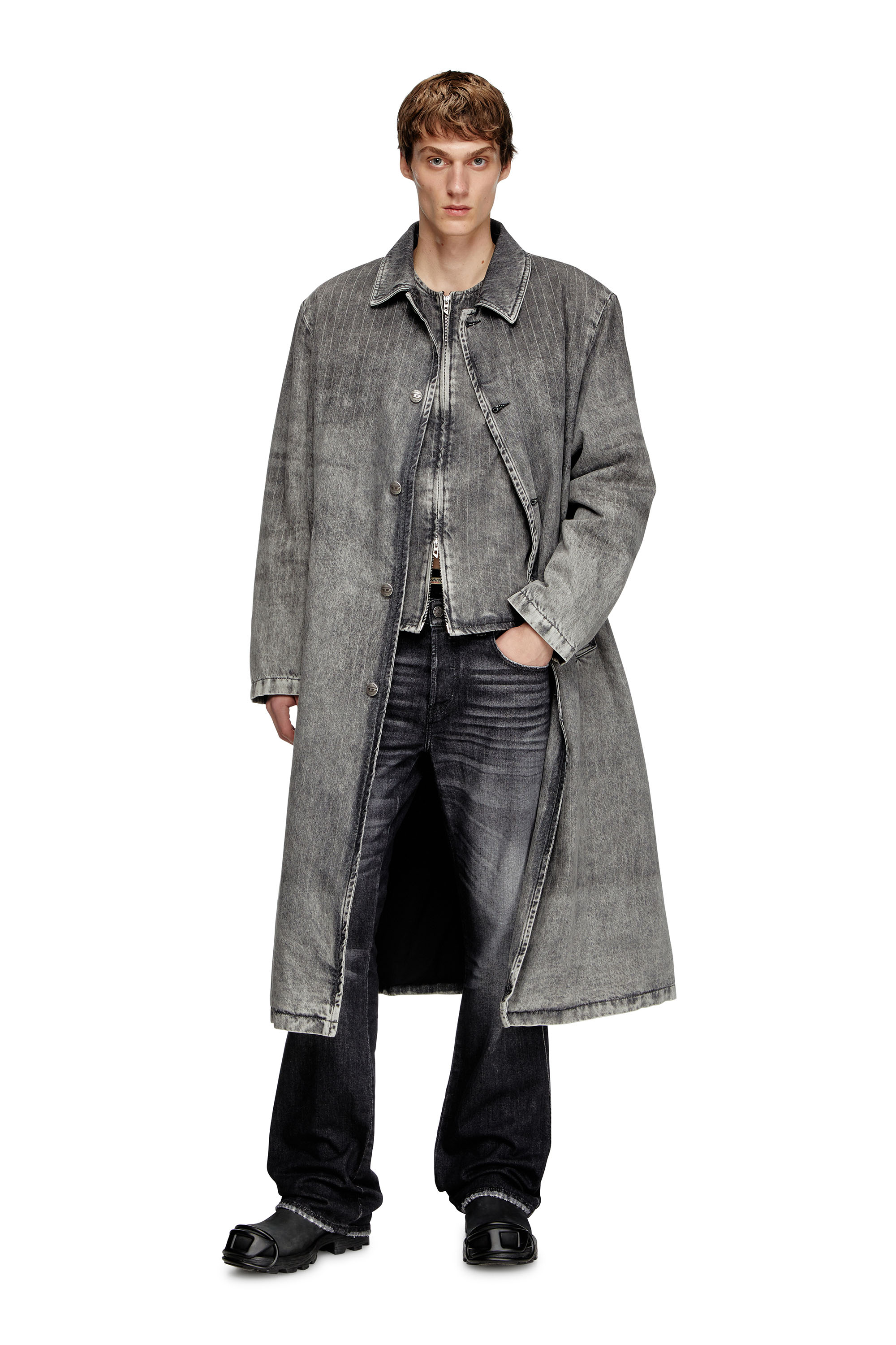 Diesel Coat In Tailoring Pinstripe Denim In Grey