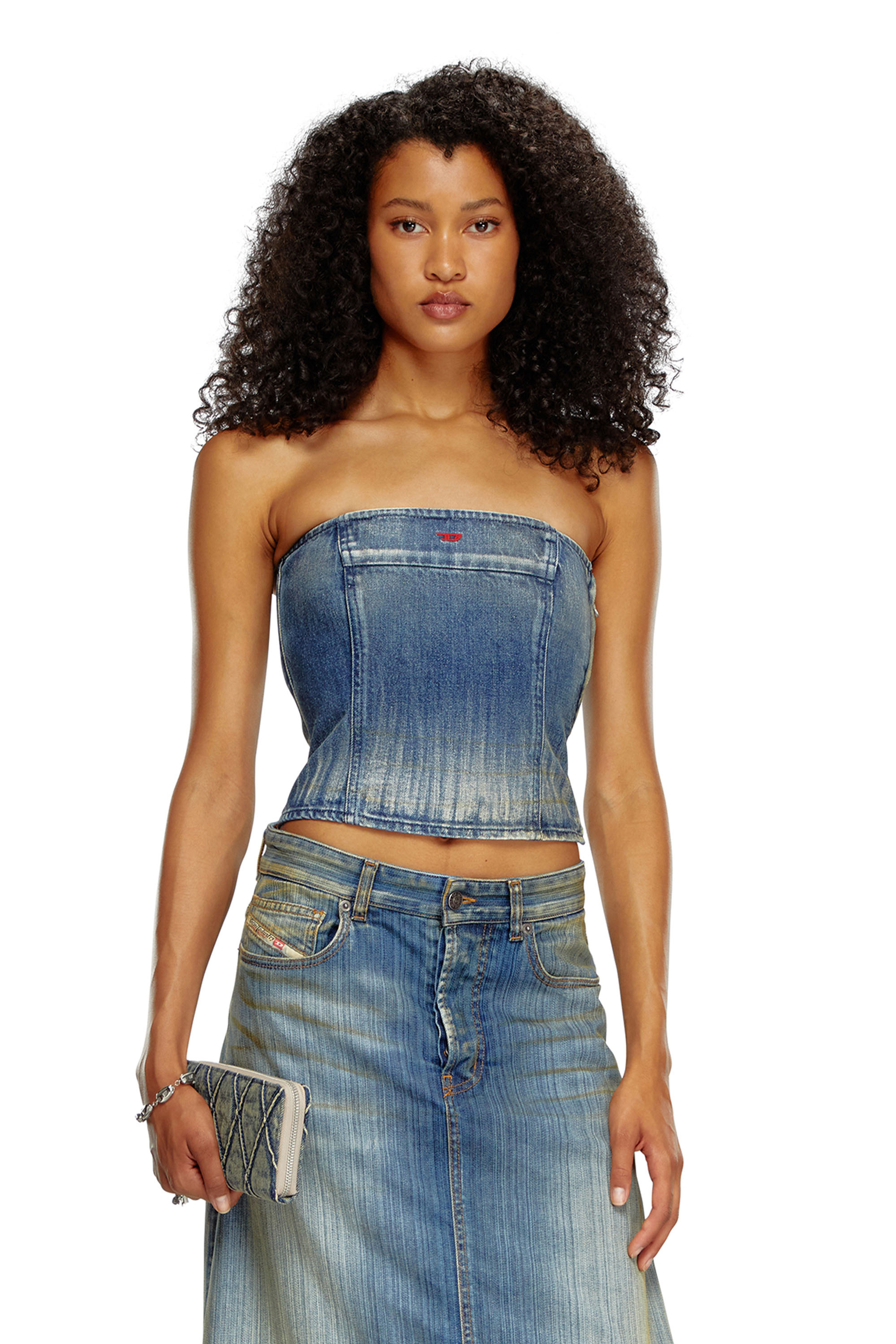 Diesel - Tube top in dirt-wash denim - Tops - Woman - Blue