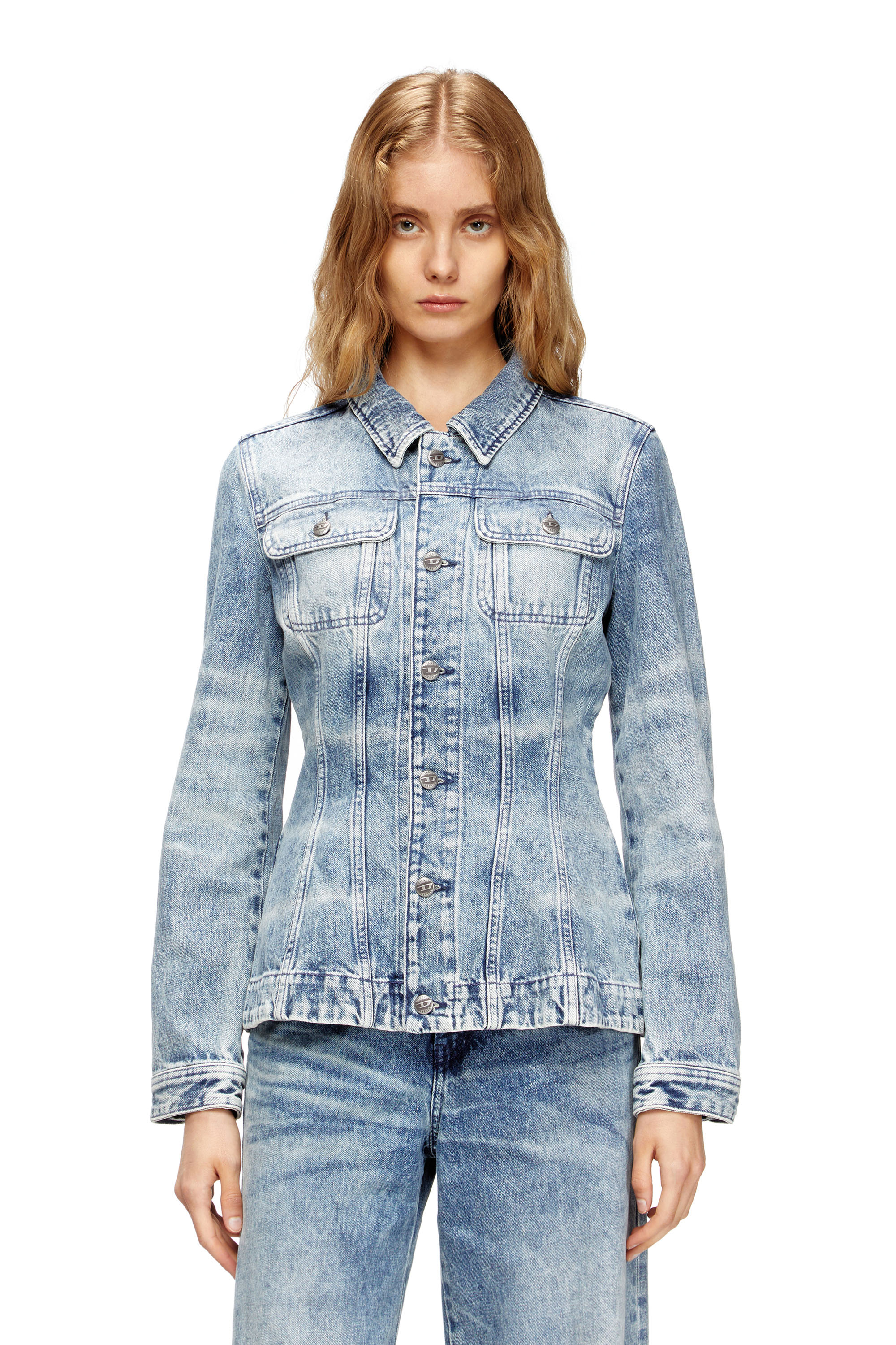 Diesel Fitted Jacket In Lasered Cotton-hemp Denim In Blue