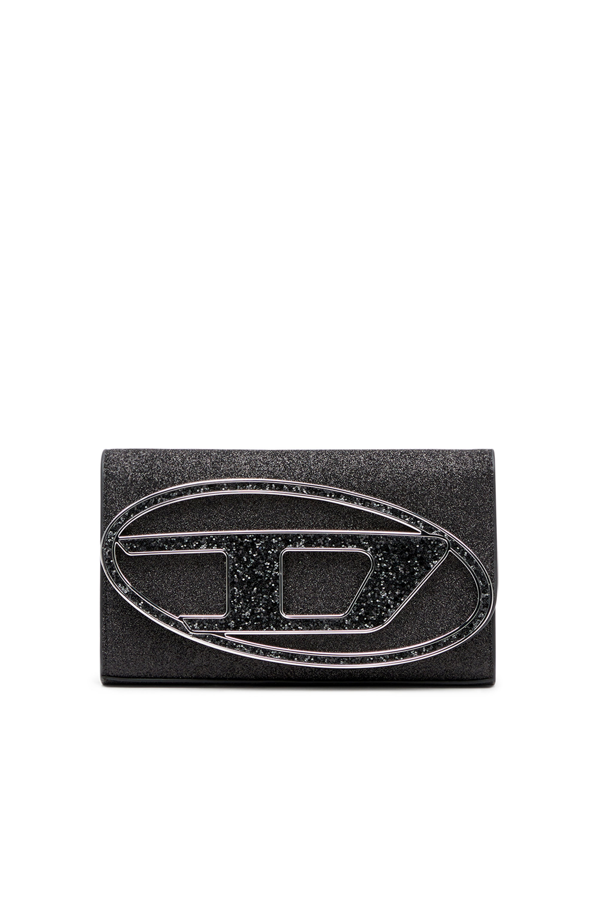 Diesel Wallet On Chain In Tessuto Glitter In Black