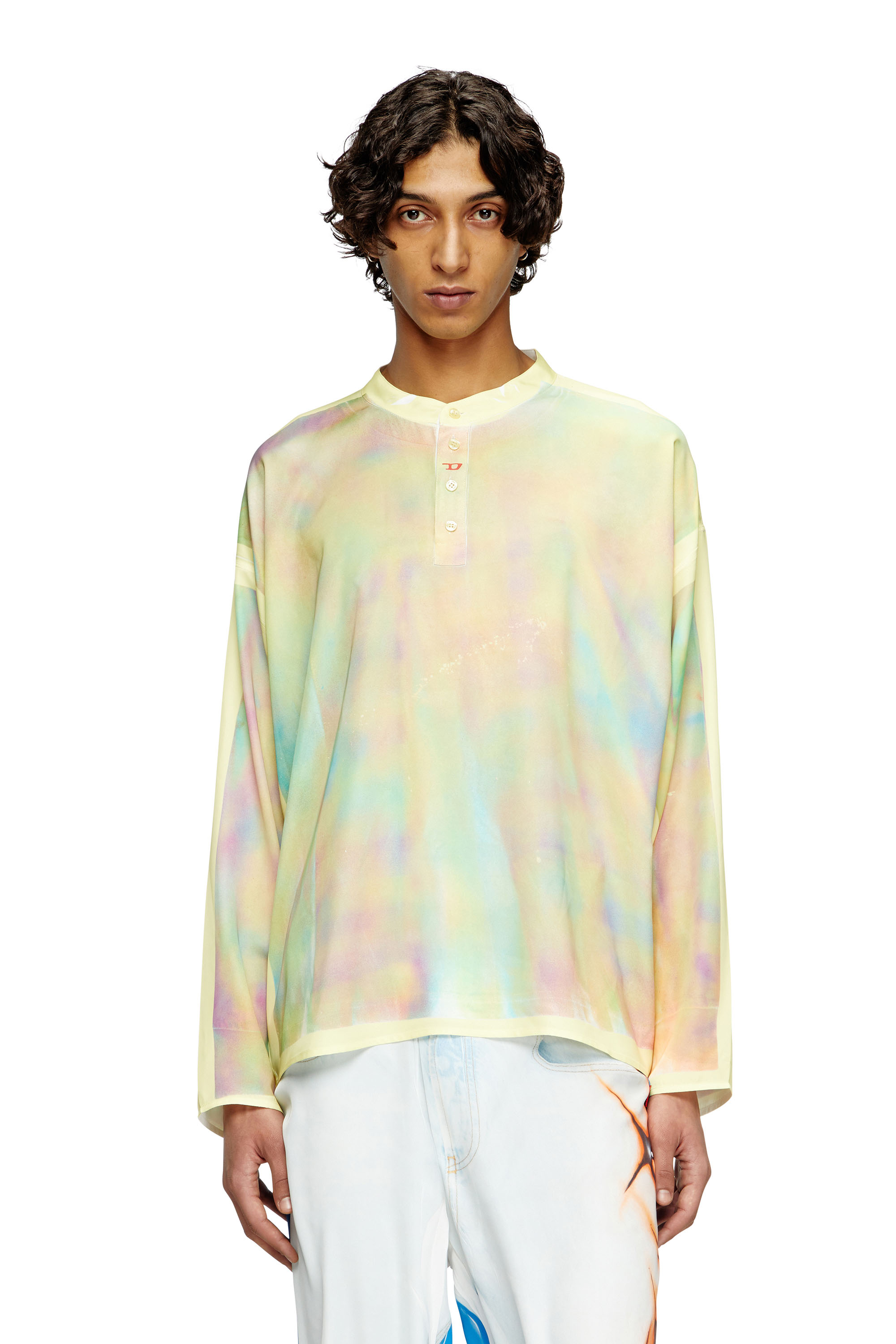 Diesel Henley Top With Graffiti Print In Yellow