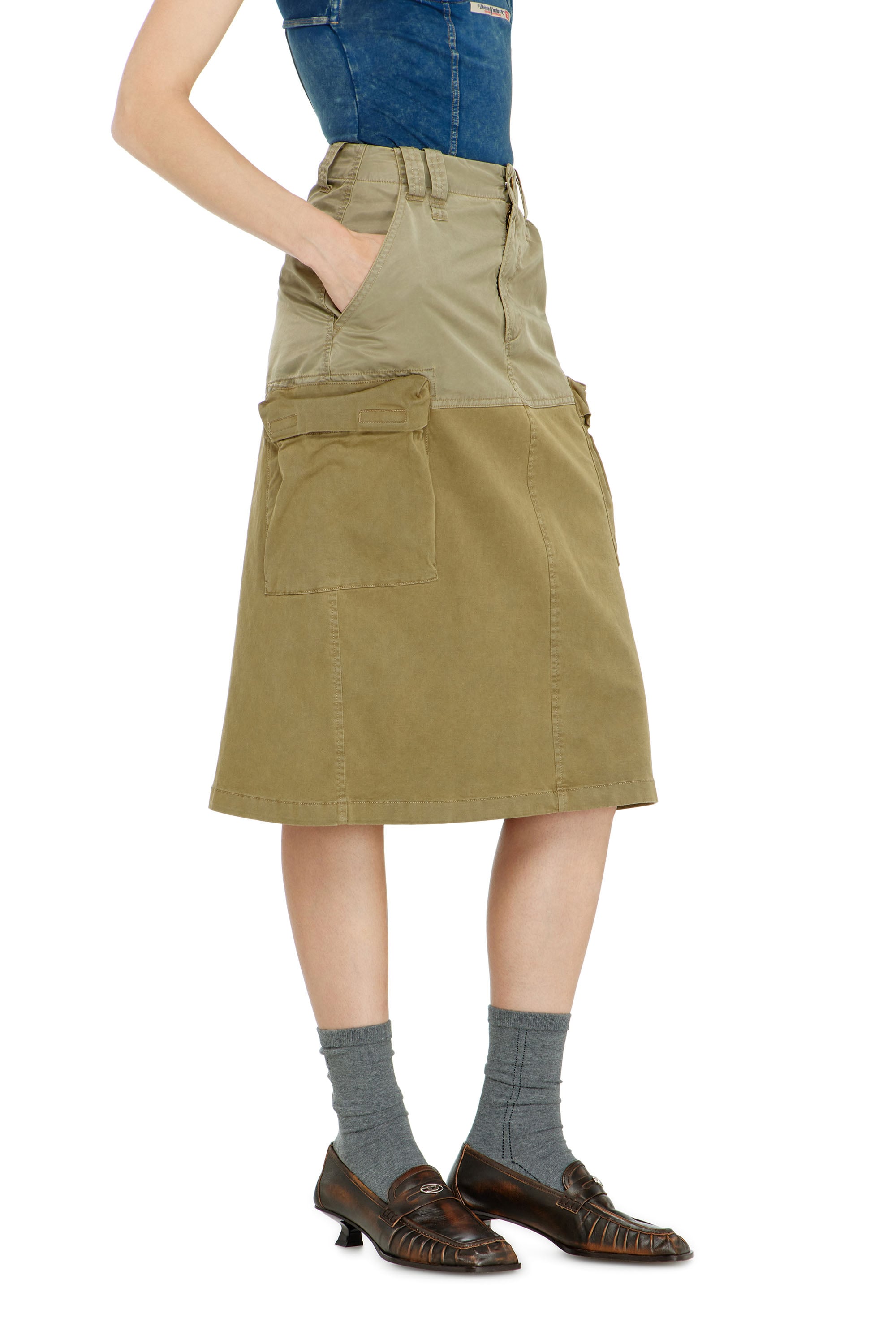 Diesel - Cargo midi skirt in cotton and nylon - Skirts - Woman - Green
