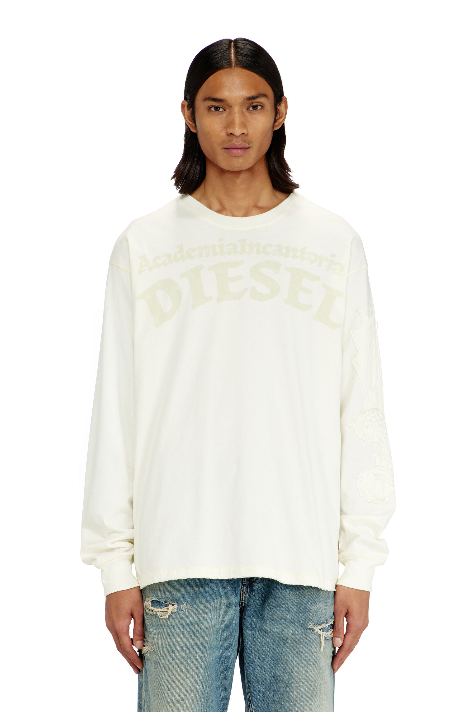 Diesel Mannelijk Wit - Long-Sleeve T-Shirt H Prints And Patches - T-Shirts - Man Medium