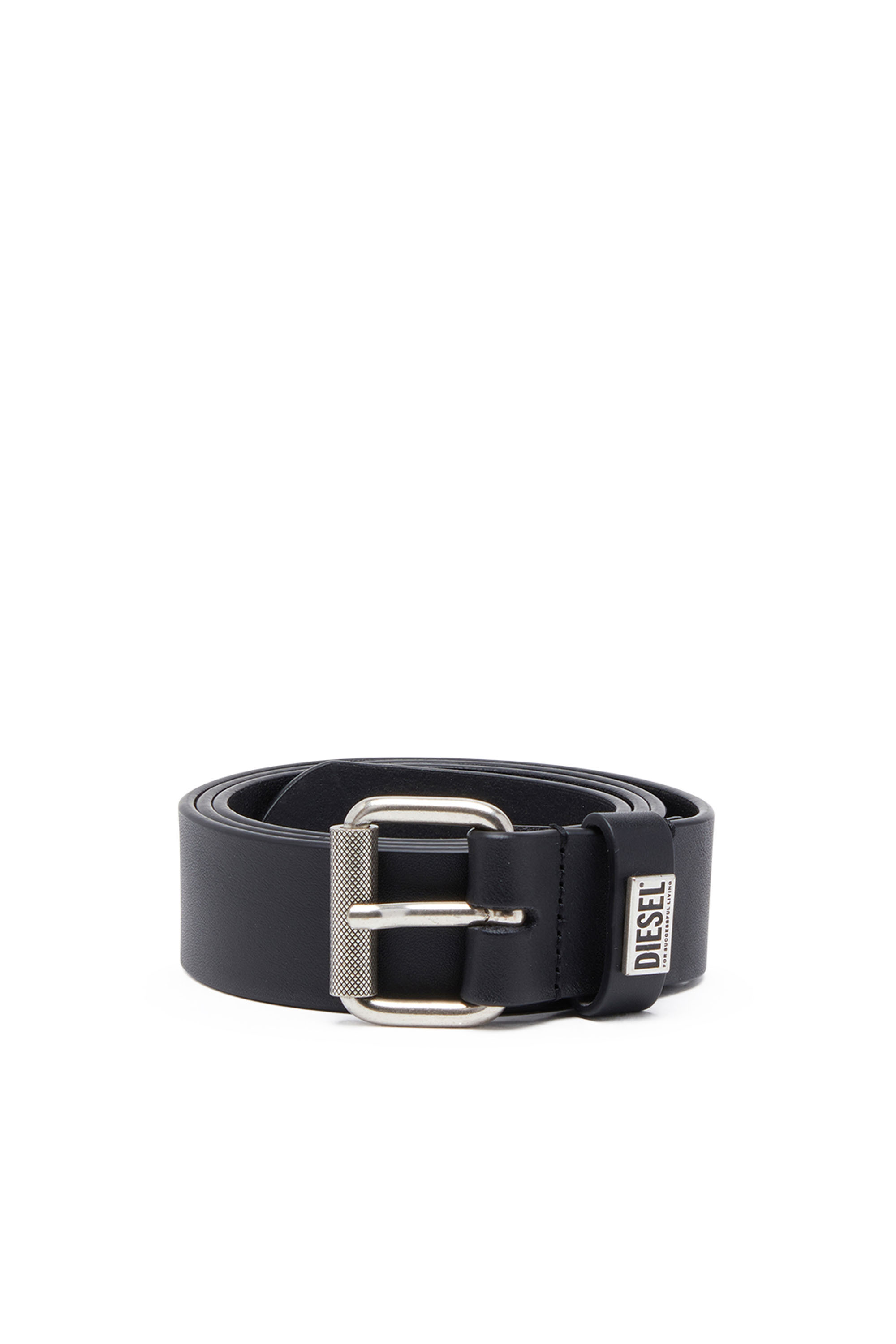 Diesel Men's Black - 3.5Cm Leather Belt With Logo Plaque - Belts - Man Size 85