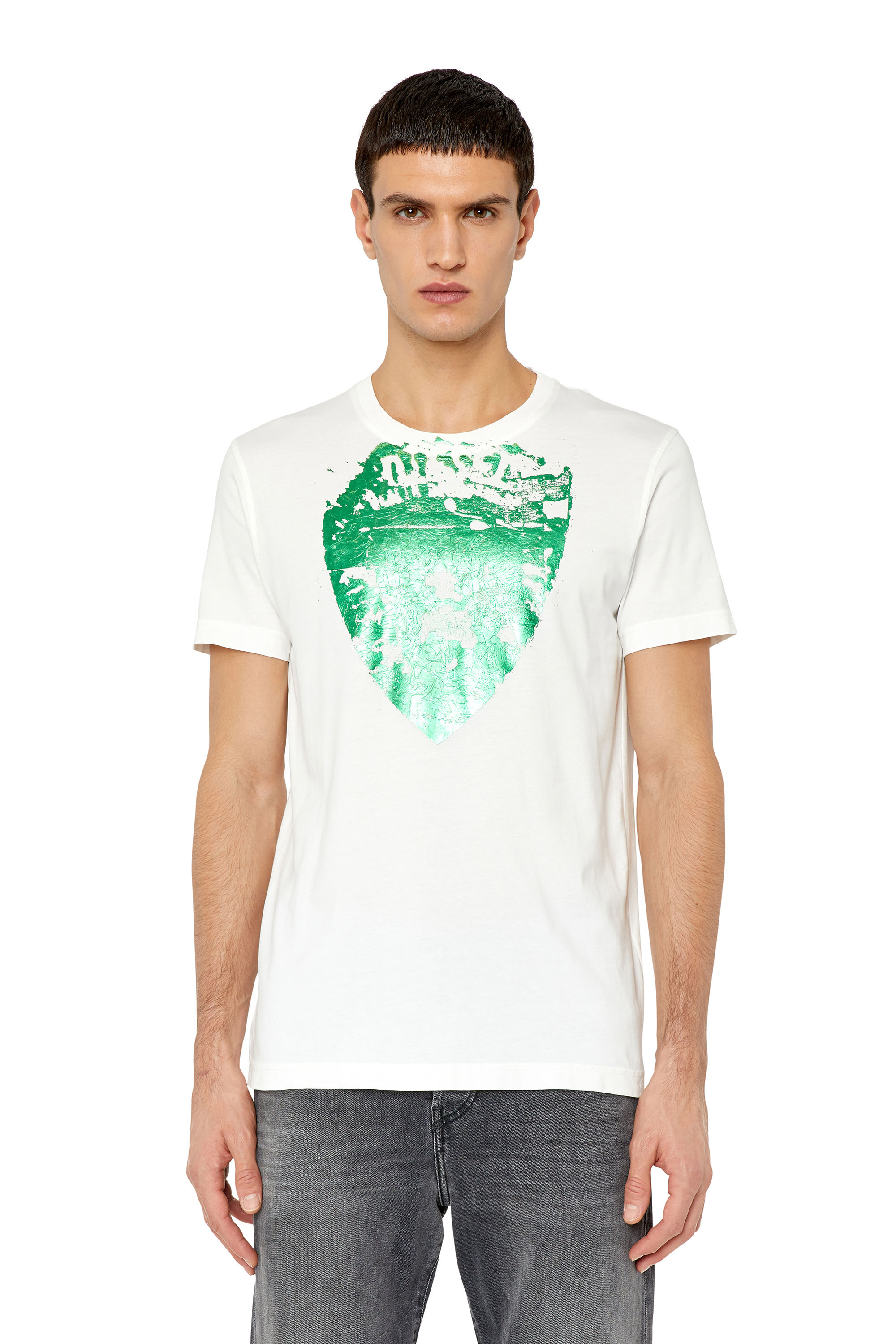 Diesel - T-shirt con scudo metallizzato stampato - T-Shirts - Uomo - Bianco