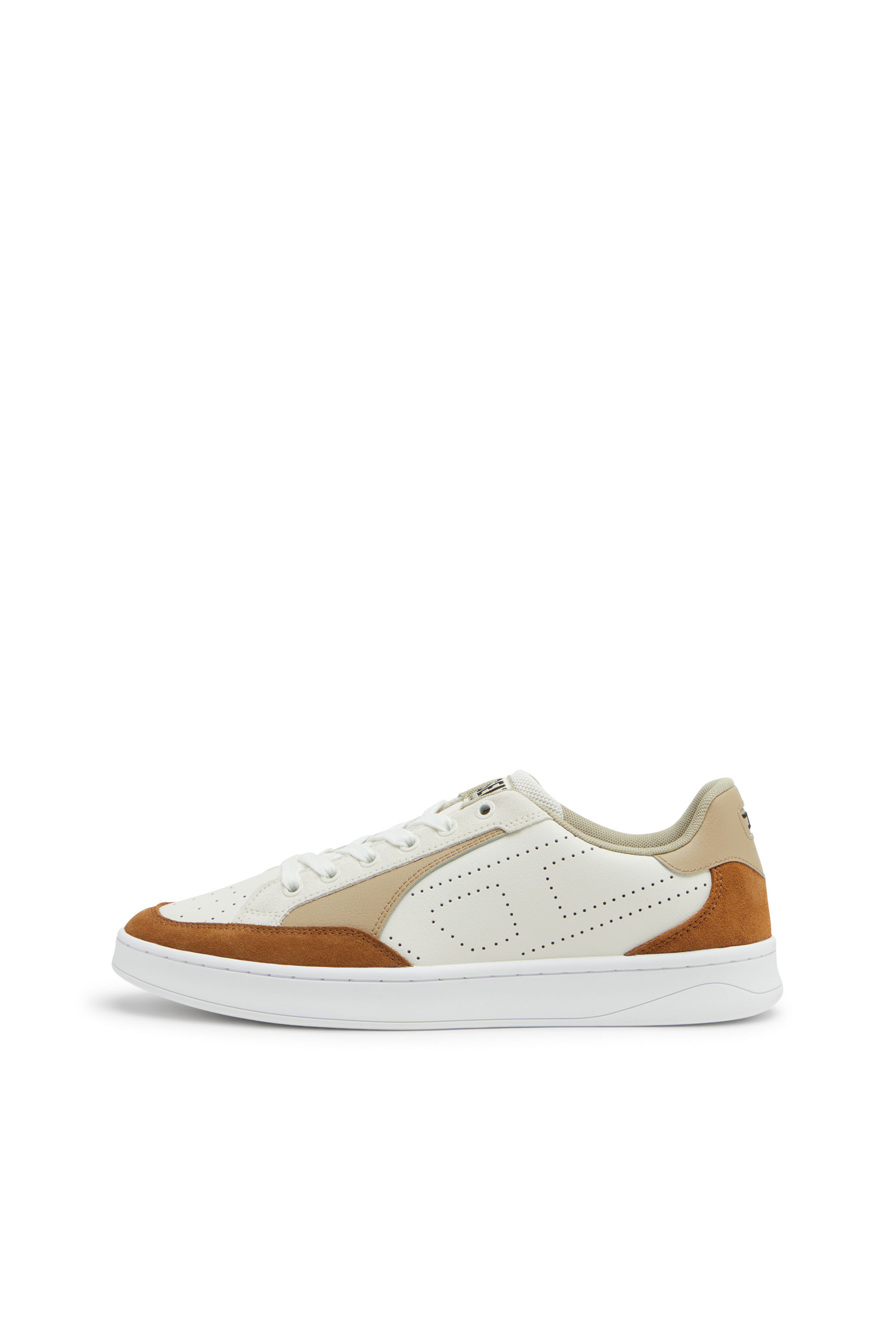 Diesel - S-DAKOTA LOW, Man's S-Dakota-Leather sneakers with perforated logo in Brown/White - 7