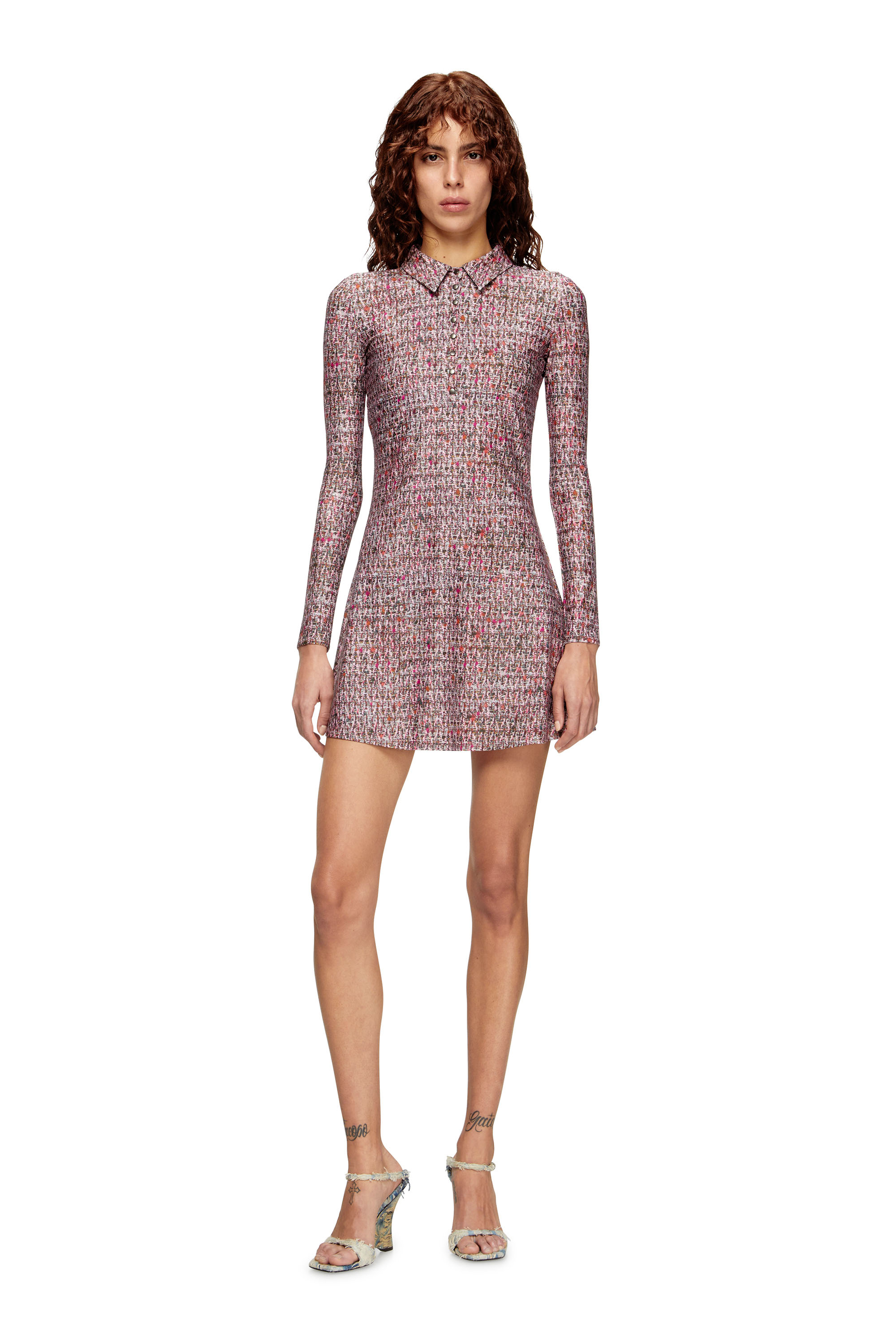 Diesel Lycra Dress With Bouclé Print In Burgundy