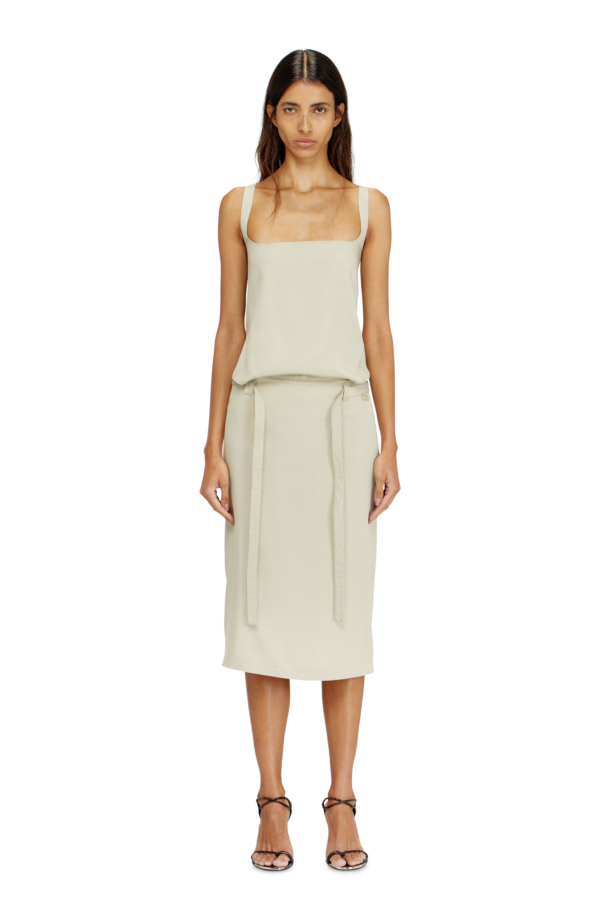 Diesel - D-SANA, Woman's Open-back midi apron dress in lyocell in Beige - 2