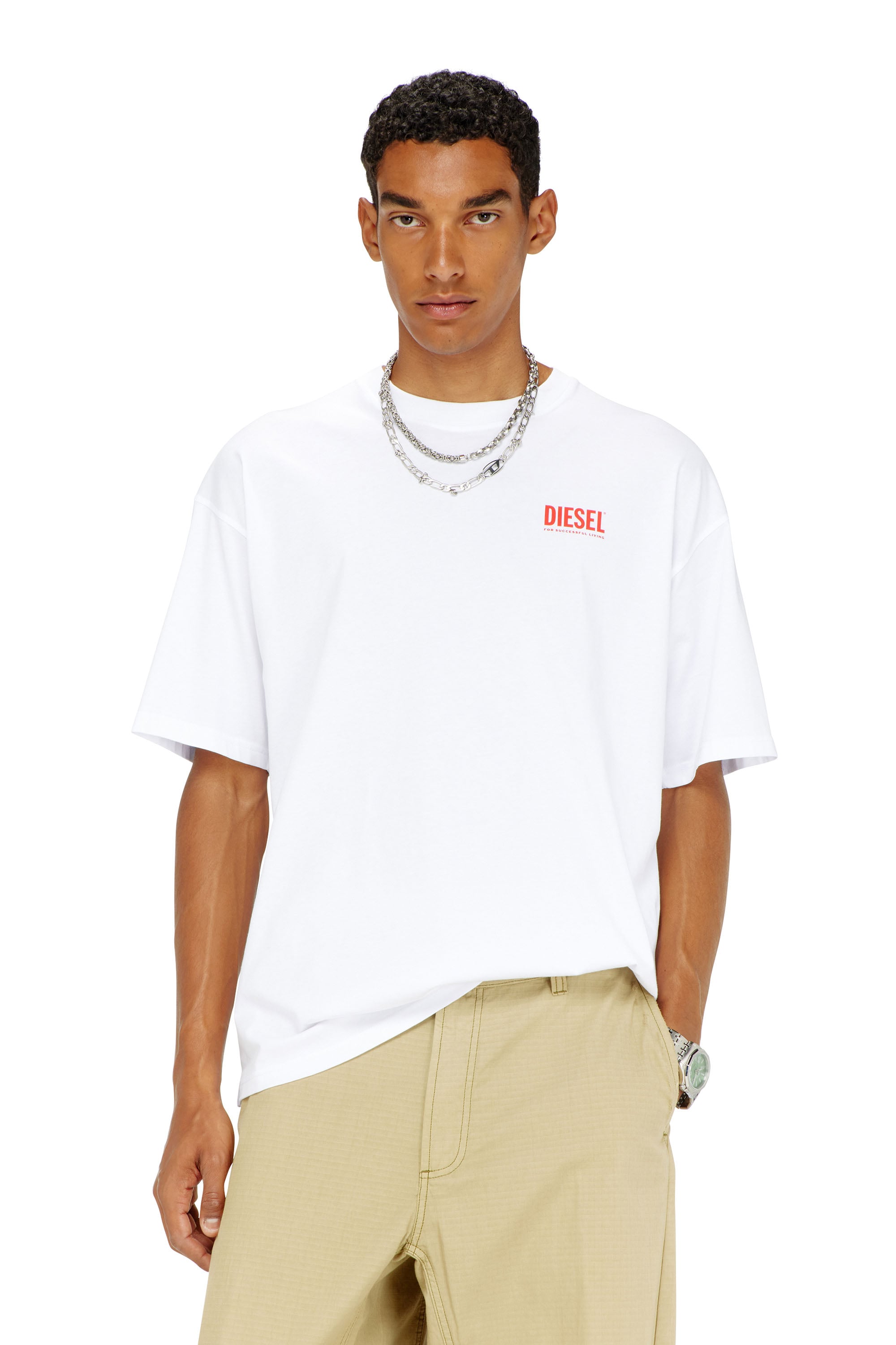 Diesel - Cotton T-shirt with Diesel Biscotto print - T-Shirts - Man - White