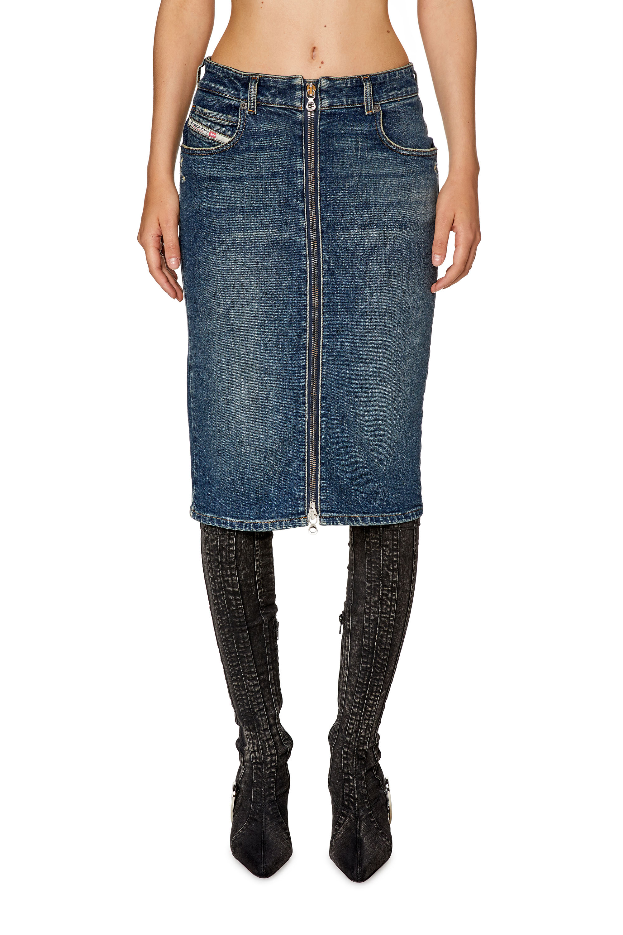 Diesel - Pencil skirt in cotton and hemp denim - Skirts - Woman - Blue
