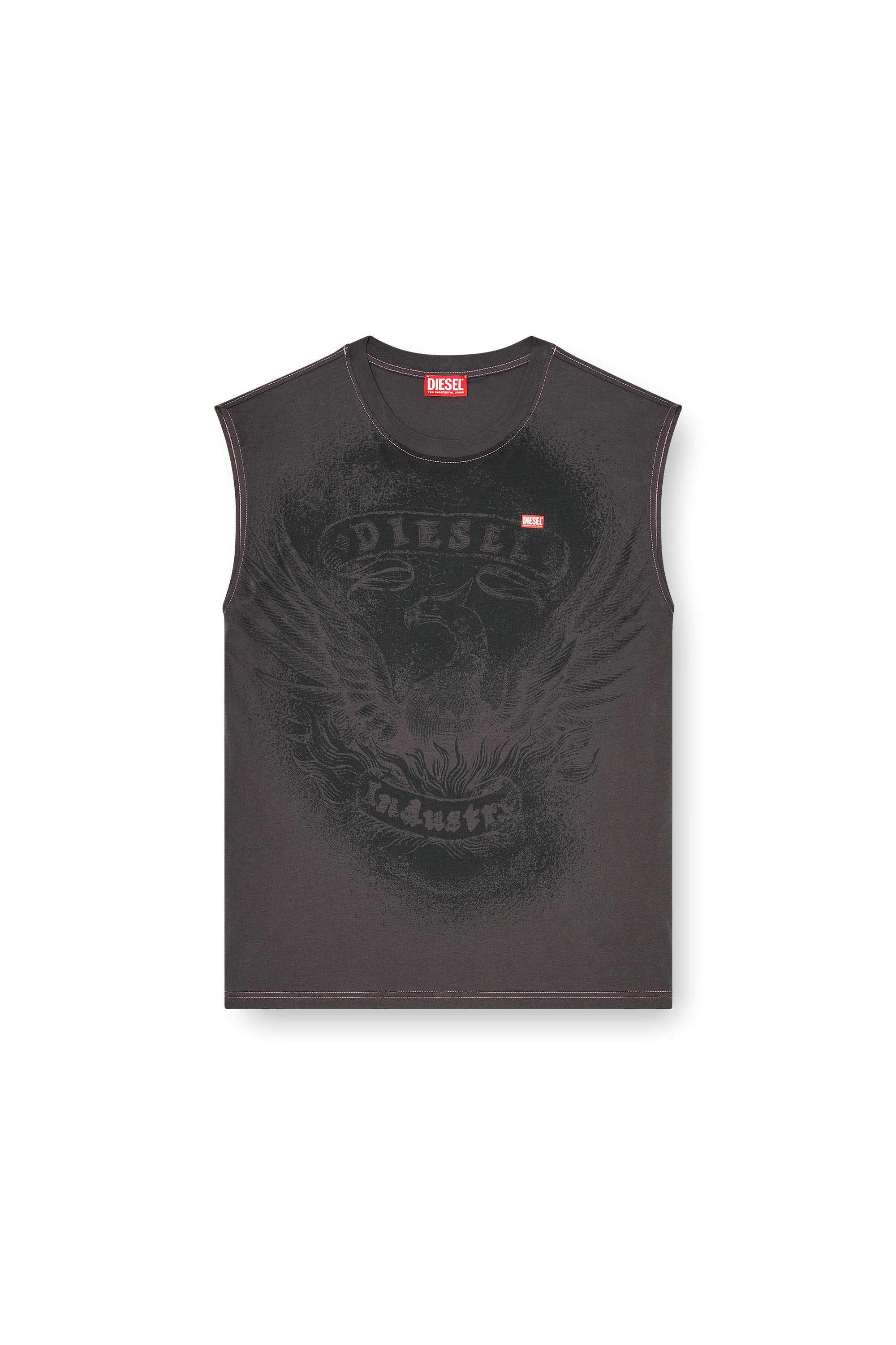 Diesel - T-BOXT-SL-NOTCH, Man's Sleeveless top in cotton with tonal graphic in Dark grey - 2