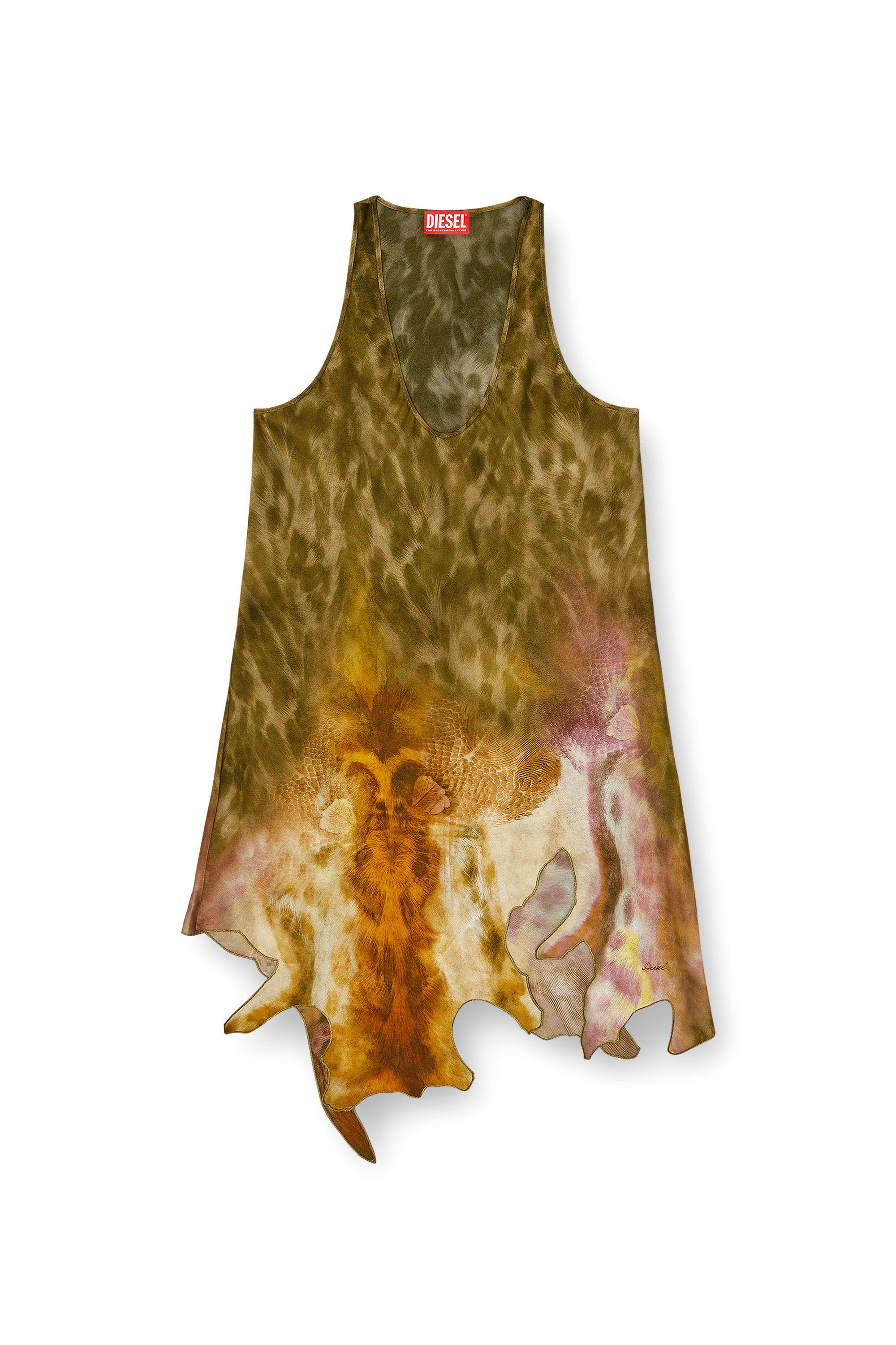 Diesel - D-AHIUL, Woman's Short satin dress with hide-effect hem in Brown/Green - 3