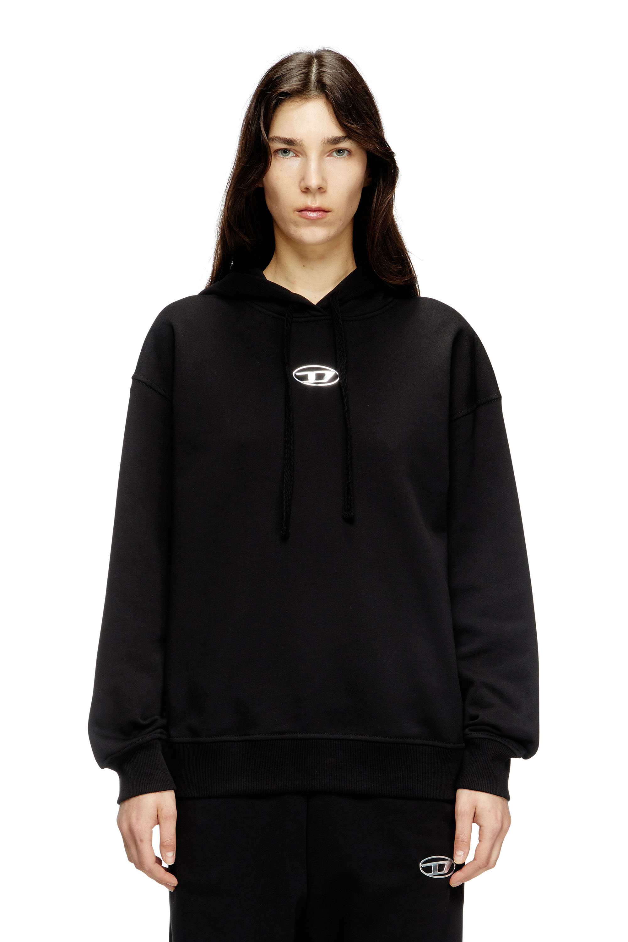 Diesel Ženský Čierna - Hoodie With Metal-Effect Oval D Logo - Sweaters - Woman Extra Malý