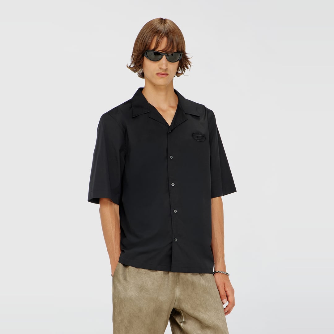 Diesel - Stretch poplin shirt with Oval D embroidery - Shirts - Man - Black