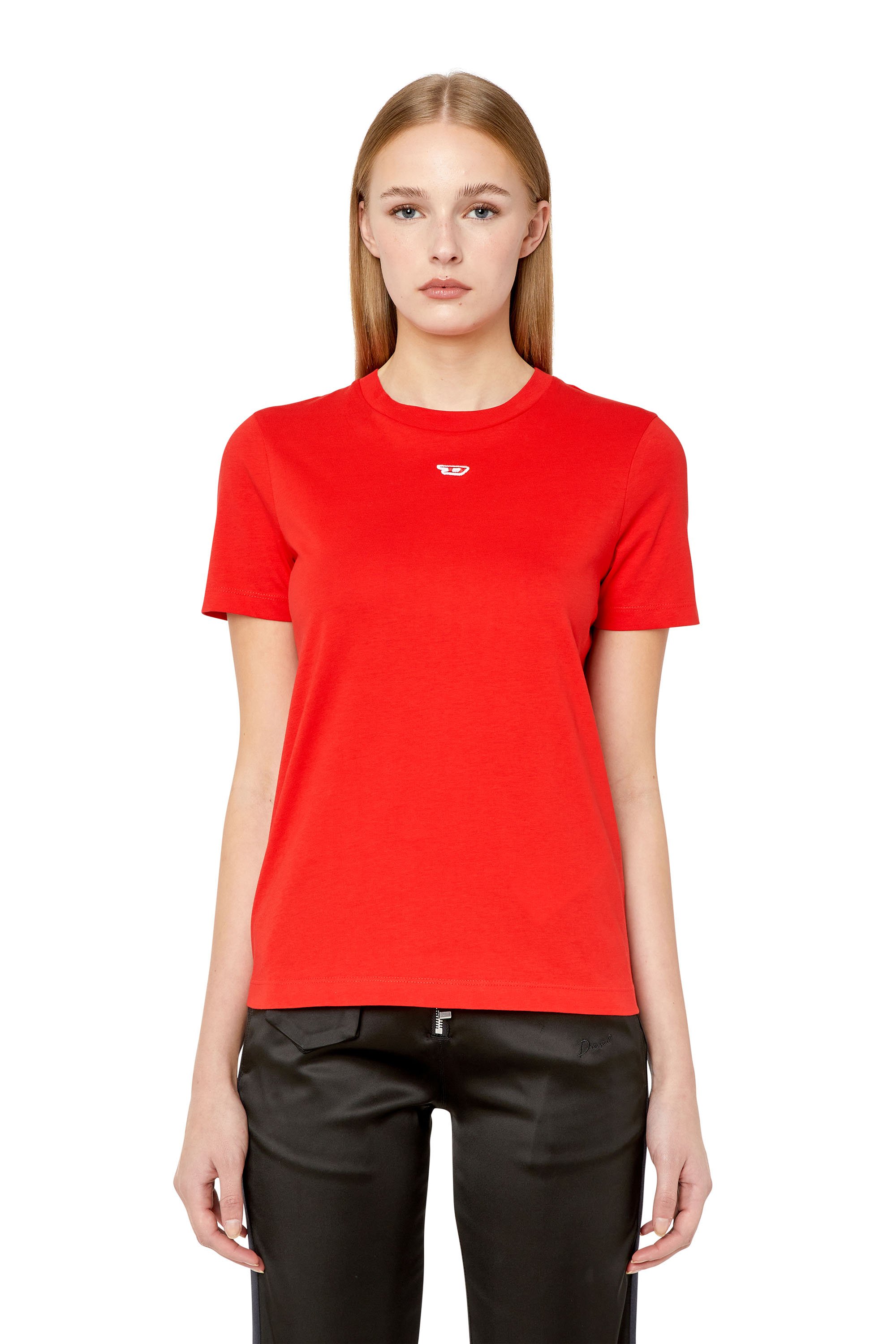 Diesel - T-shirt with mini logo patch - T-Shirts - Woman - Red