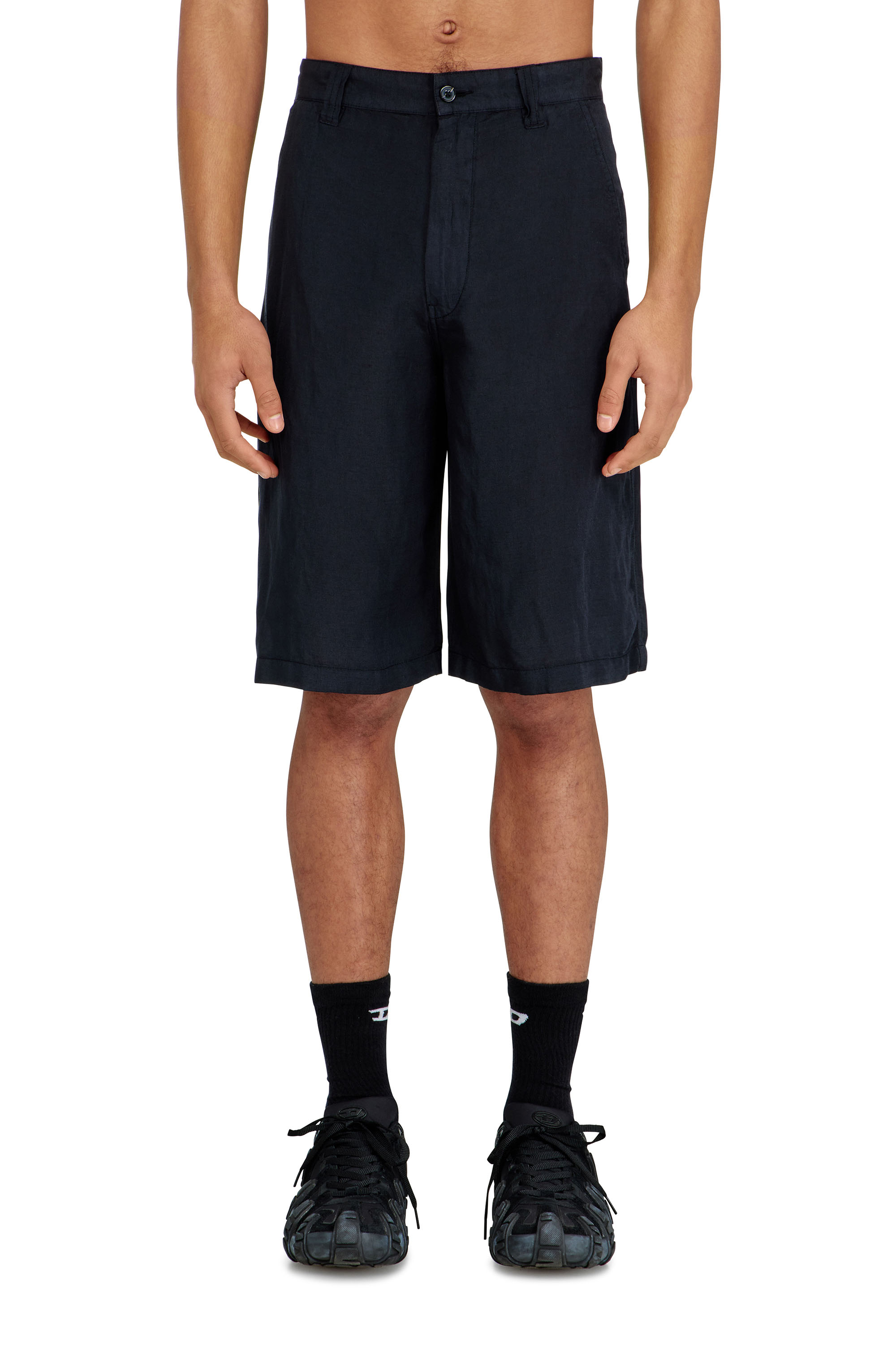 Diesel Nero Uomo - Bermuda In Misto Lino Tinto In Capo - Shorts Taglia 46